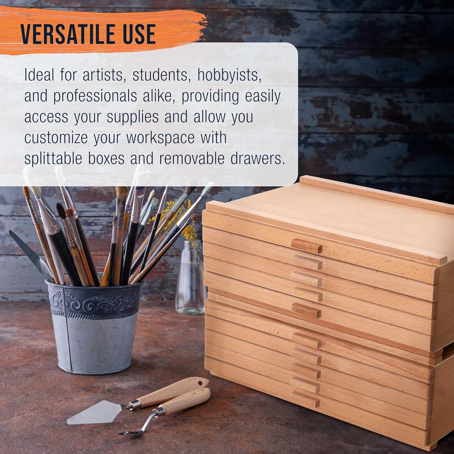 U.S. Art Supply Mega 10-Drawer Stackable Artist Wood Pastel, Pen, Marker Storage Box - Elm Hardwood Construction, 5 Compartments per Drawer - Ideal for Pastels, Pens, Pencils, Charcoal, Blending Tools