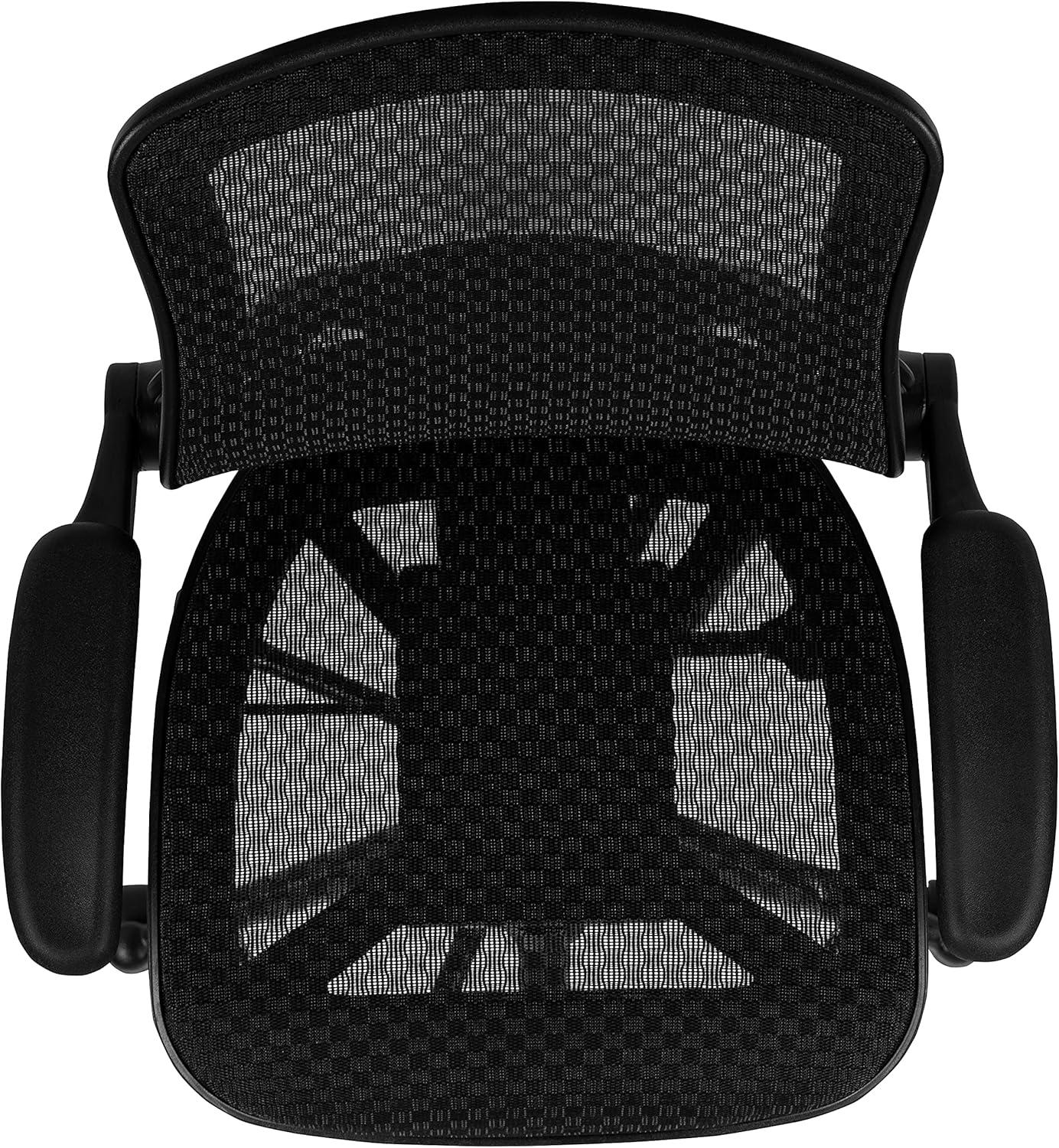 Flash Furniture Waylon Mid-Back Transparent Black Mesh Drafting Chair with Black Frame and Flip-Up Arms