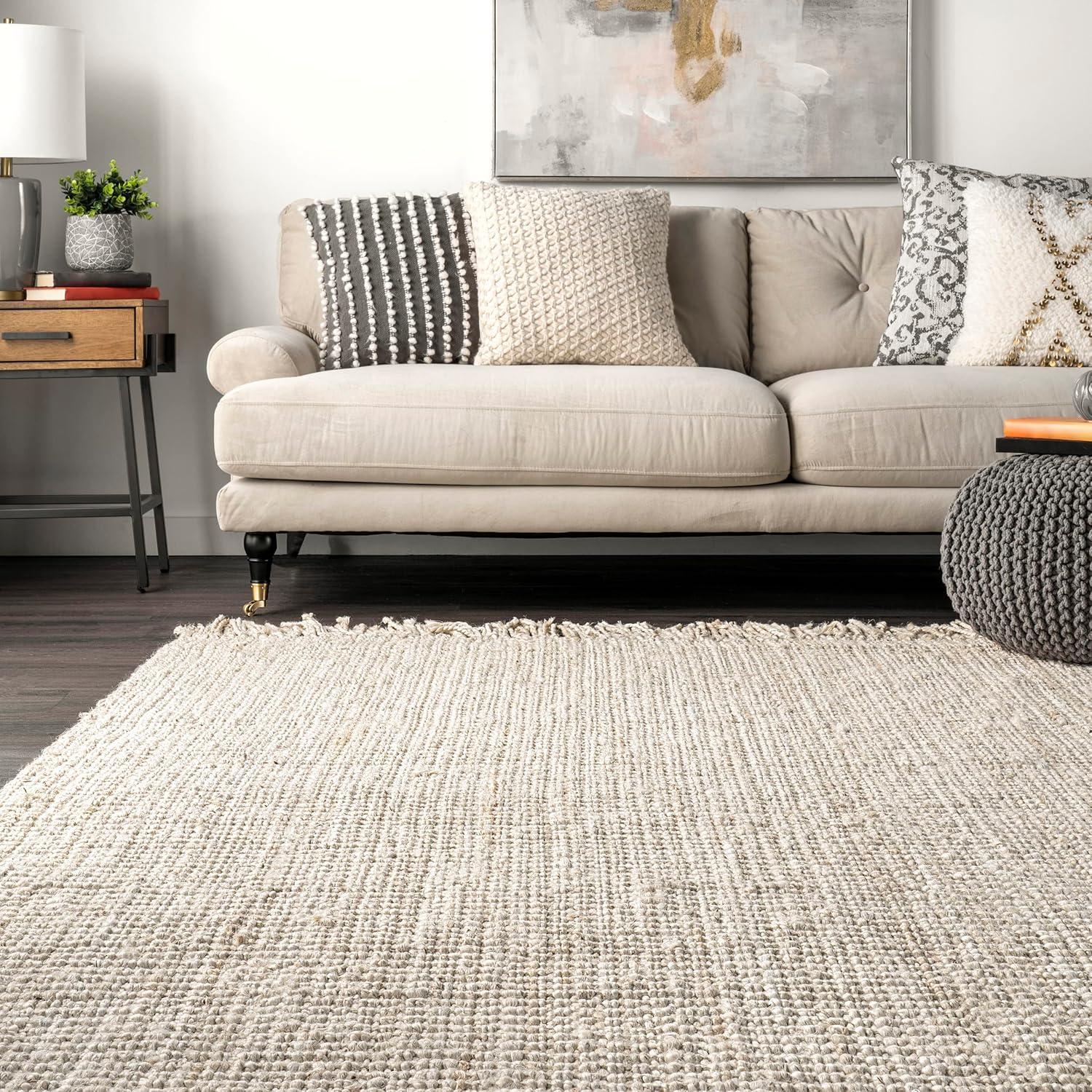 nuLOOM Daniela Chunky Jute Off-White 7' 6" x 9' 6" Farmhouse Area Rug