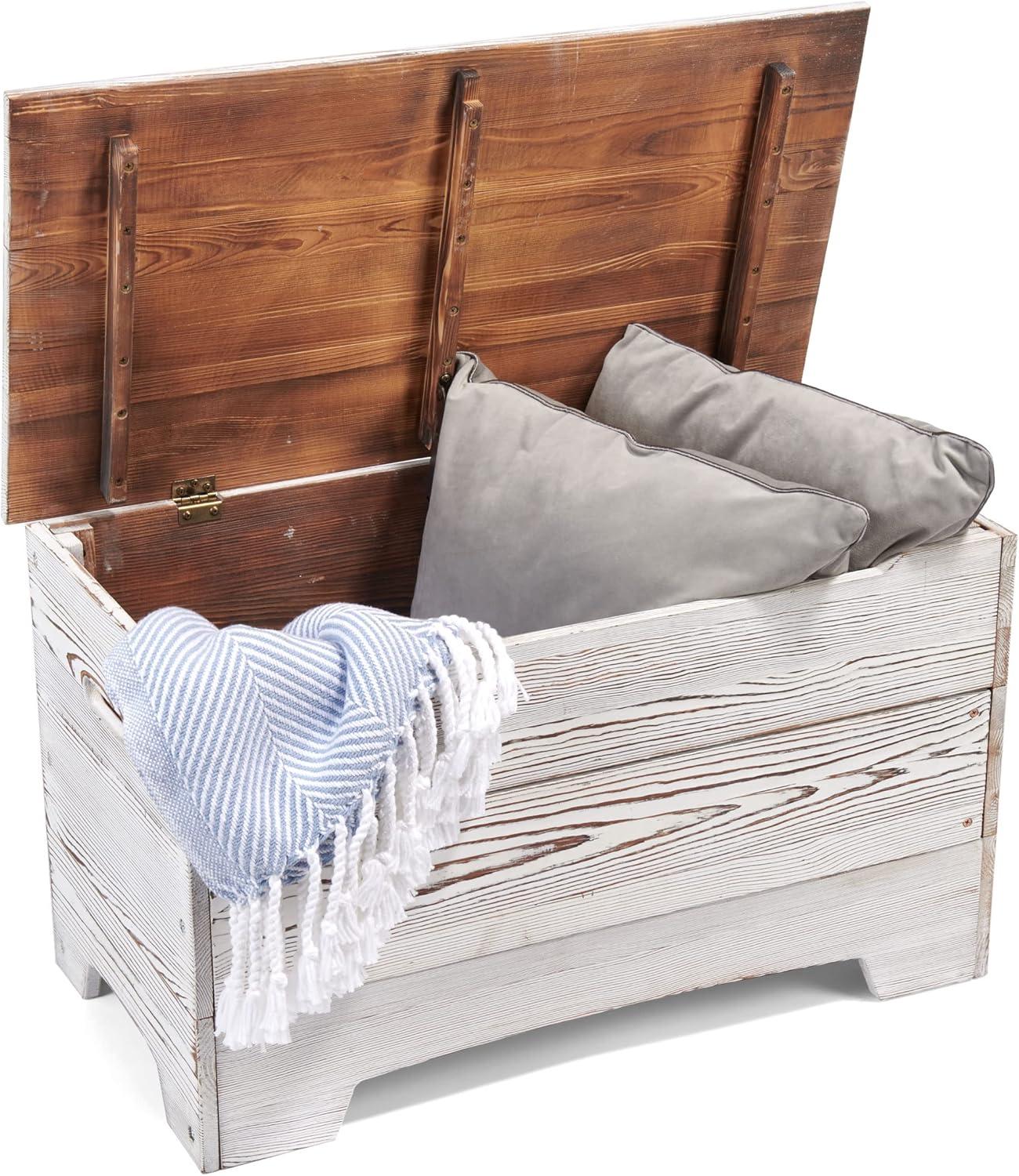 Vintage Gray Solid Wood Rustic Toy Box with Distressed Finish