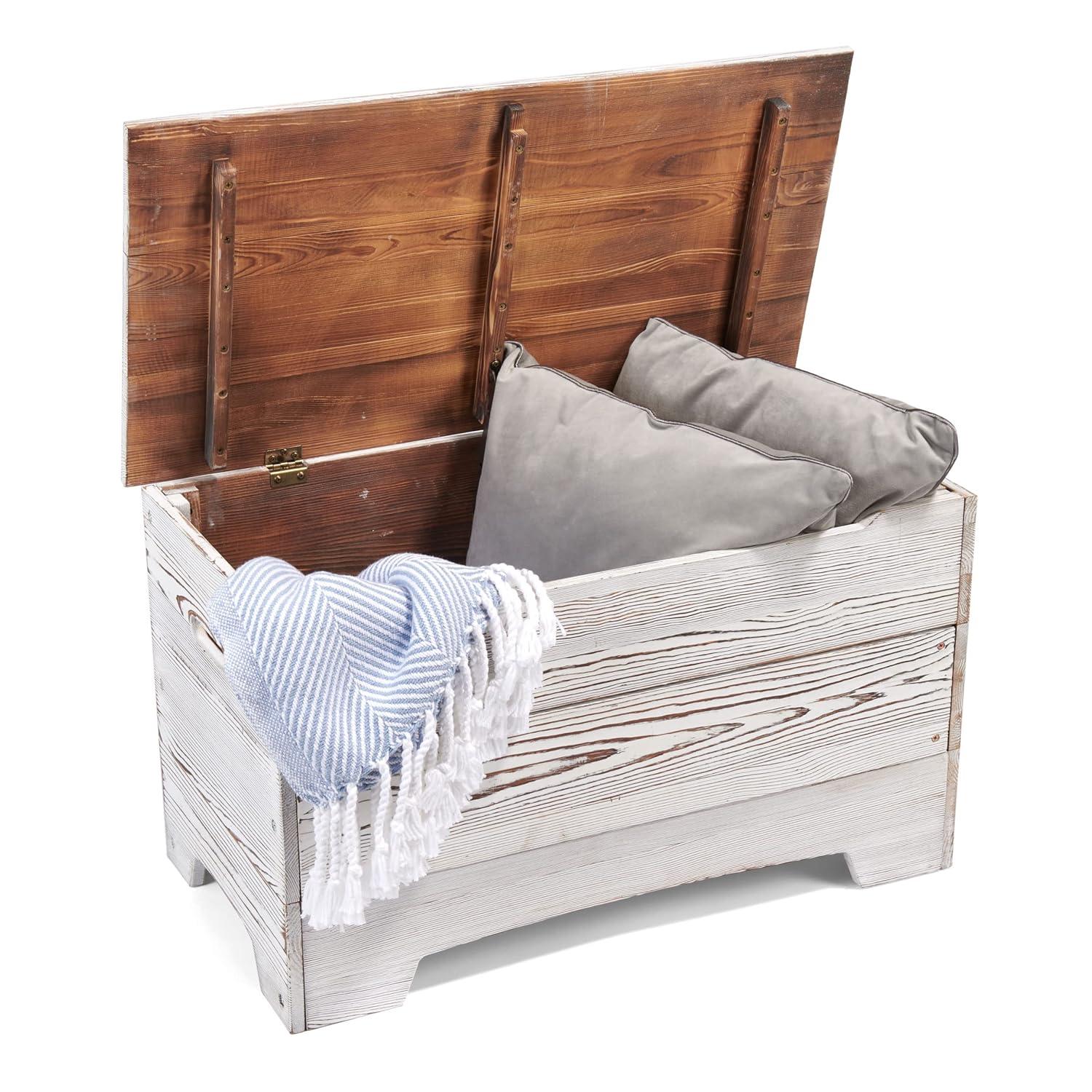 Vintage Gray Solid Wood Rustic Toy Box with Distressed Finish