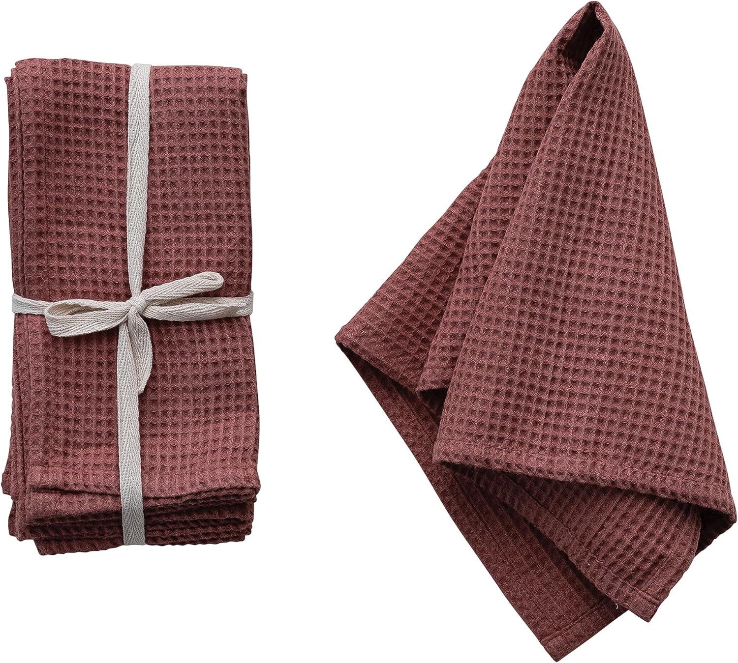 Creative Co-Op 18 Inches Square Woven Linen and Cotton Waffle Dinner Napkins for Kitchen Use, Berry Color, Set of 4