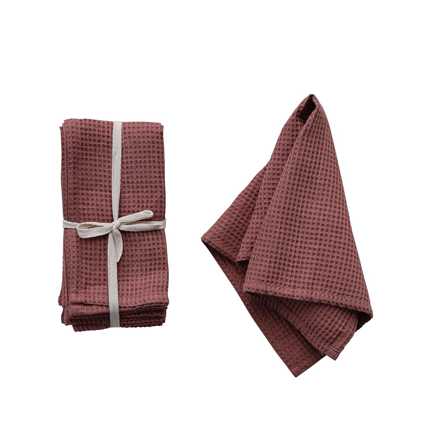 Creative Co-Op 18 Inches Square Woven Linen and Cotton Waffle Dinner Napkins for Kitchen Use, Berry Color, Set of 4
