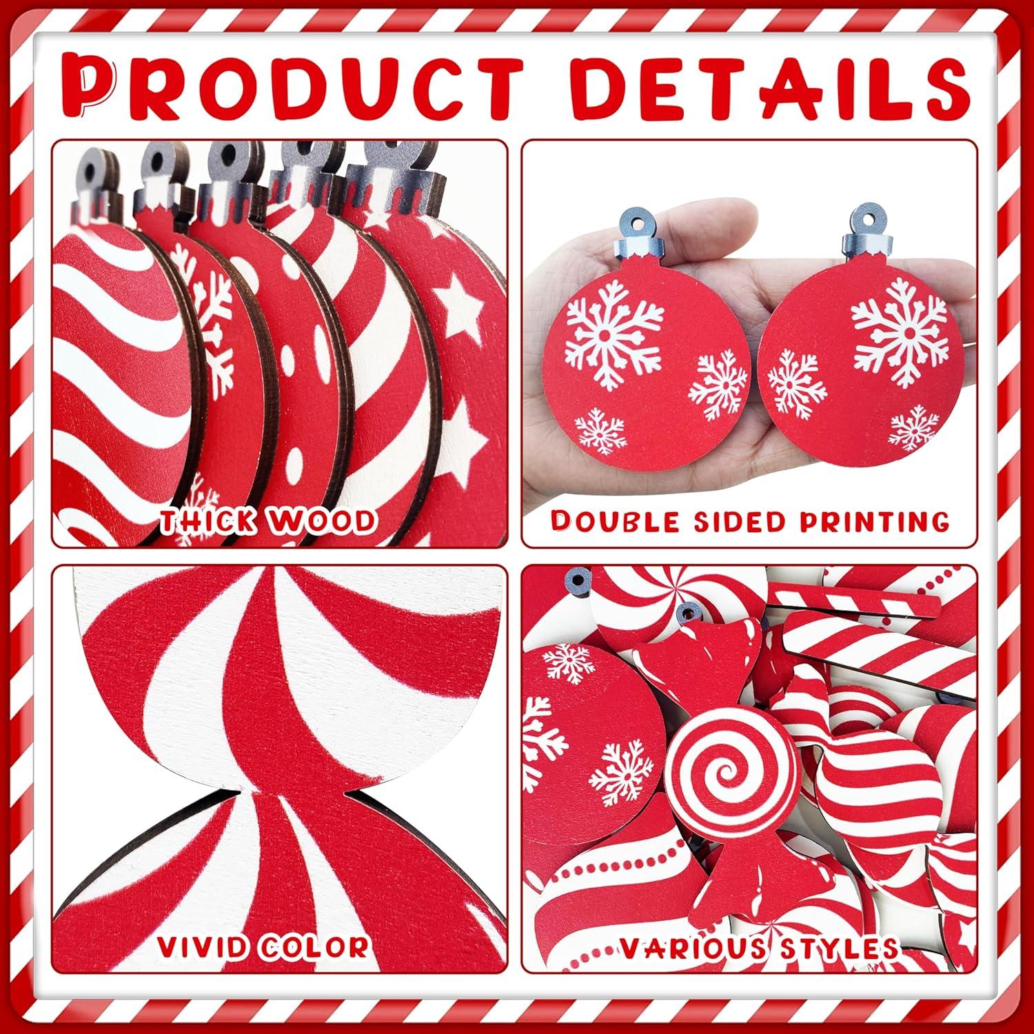 24Pcs Christmas Candy Hanging Ornaments, Wood Christmas Ornament Peppermint Lollipop Tree Ornaments with Rope, Leodye Clearance Black of Friday Christmas Special Offers
