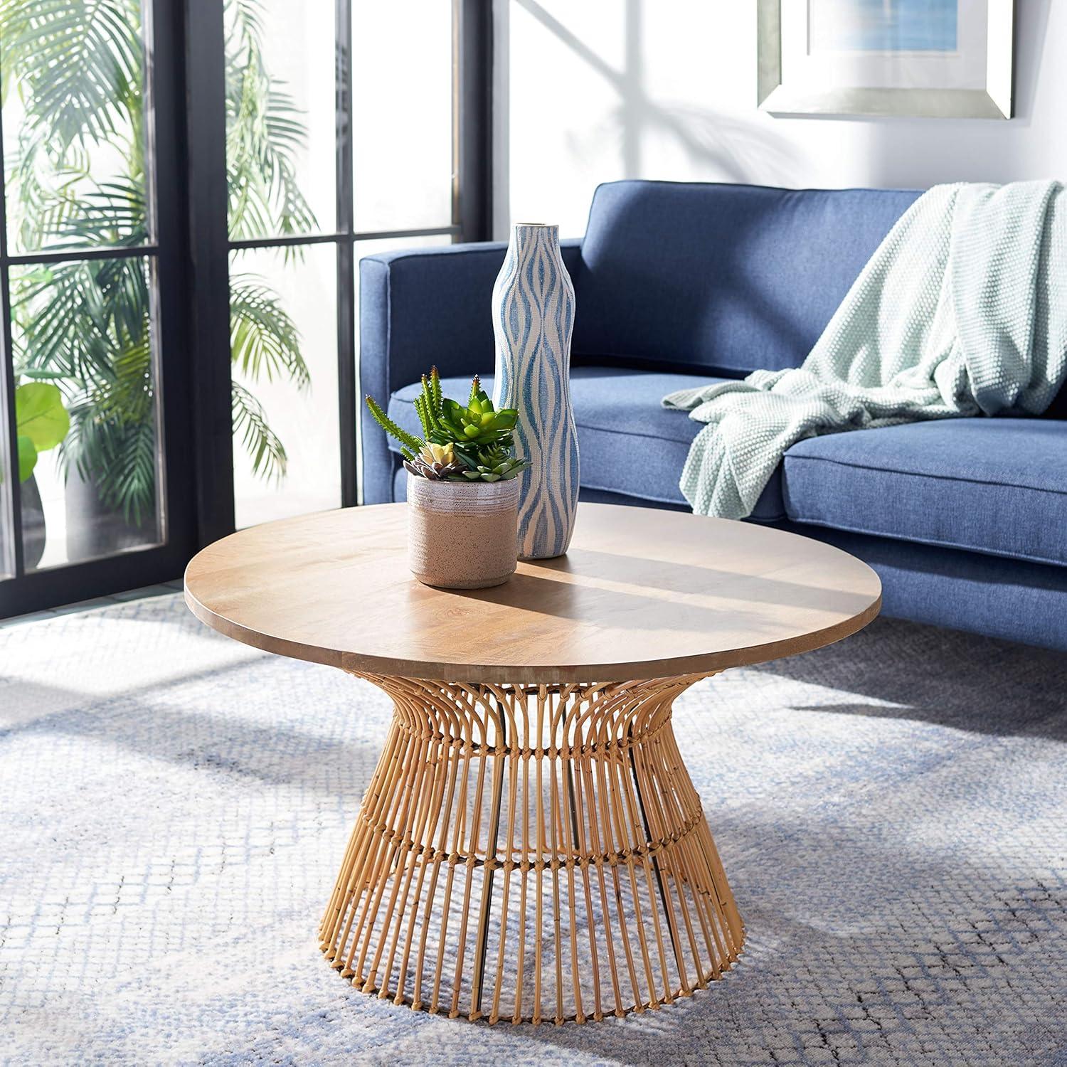 Whent Round Coffee Table - Natural/Black - Safavieh