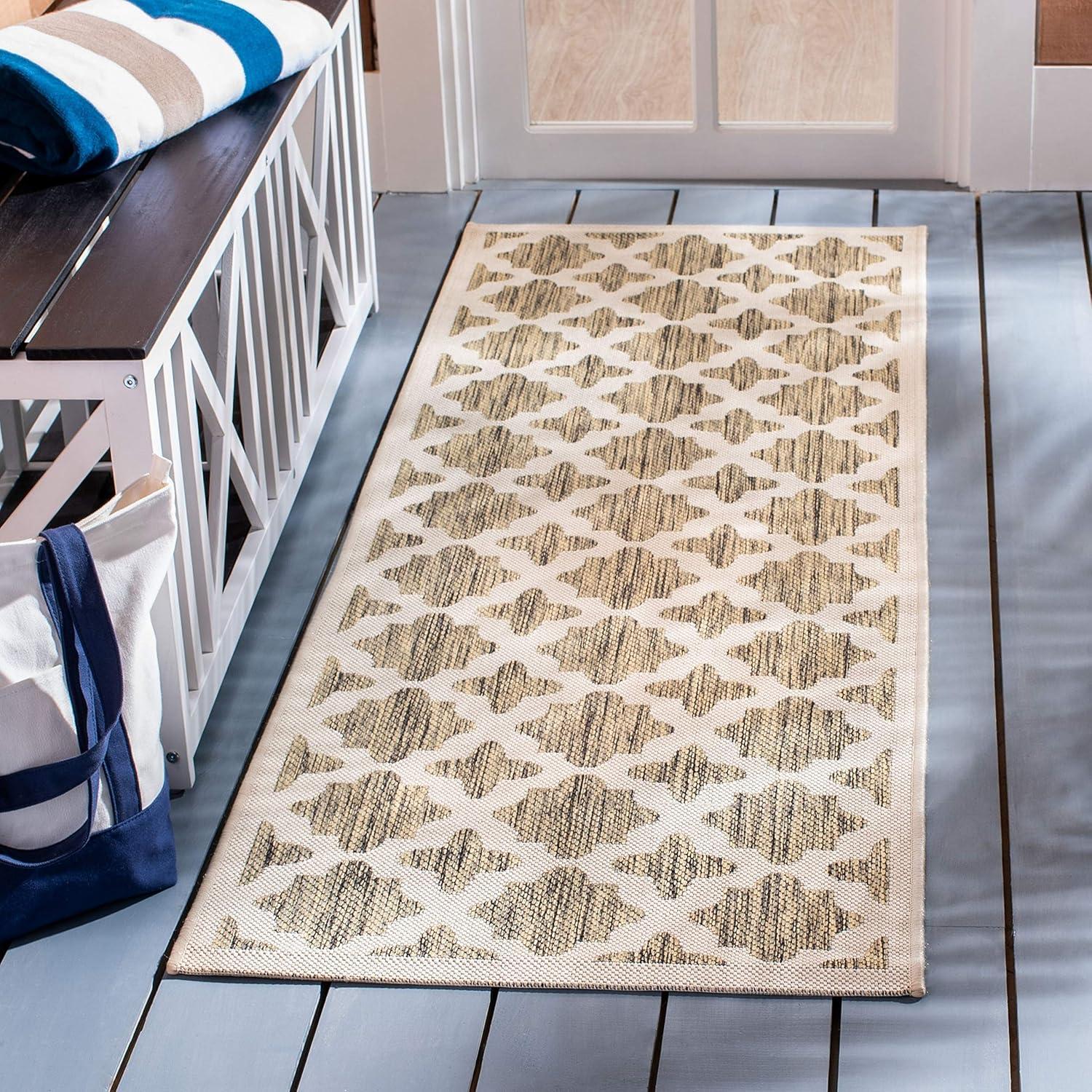 SAFAVIEH Courtyard Amanda Geometric Indoor/Outdoor Area Rug, Black/Beige, 9' x 12'