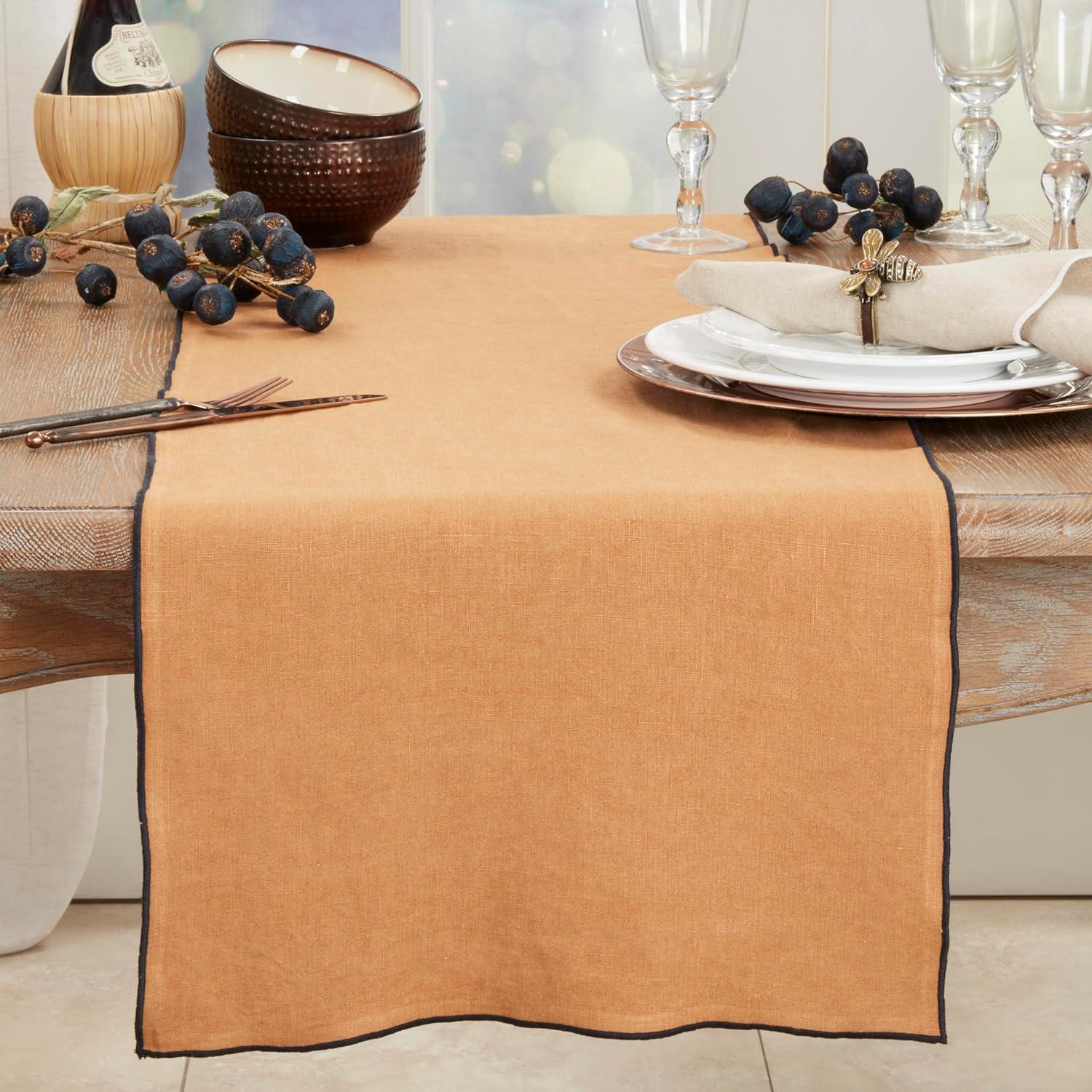 Terracotta Linen Rectangle Table Runner with Piping Trim