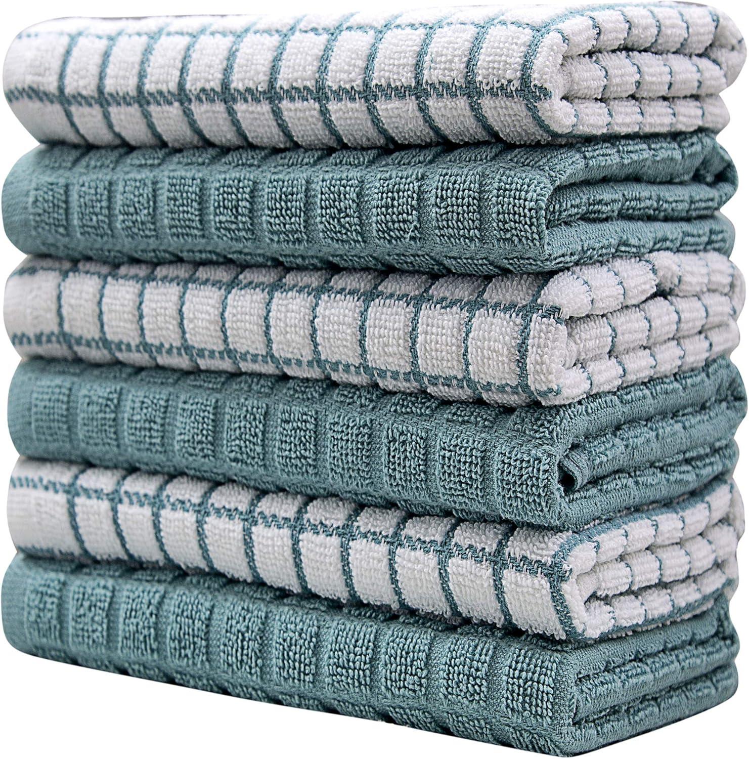 Aqua Check Cotton Kitchen Towels Set, 16"x 28", 6 Pack