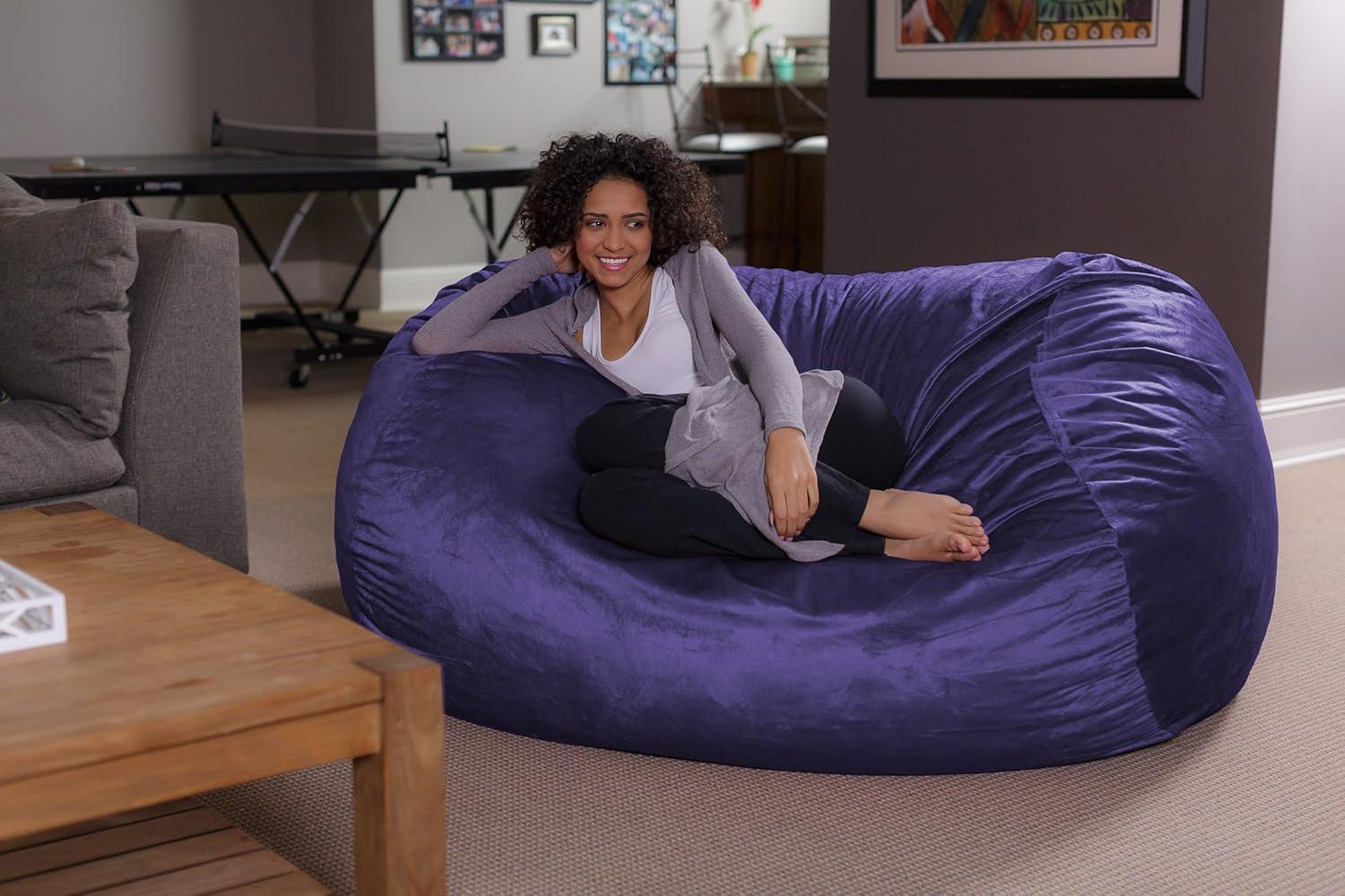 Theater Sacks 6-foot Bean Bag Lounger Large Memory Foam Bag Chair Lounger Purple Modern & Contemporary, Casual