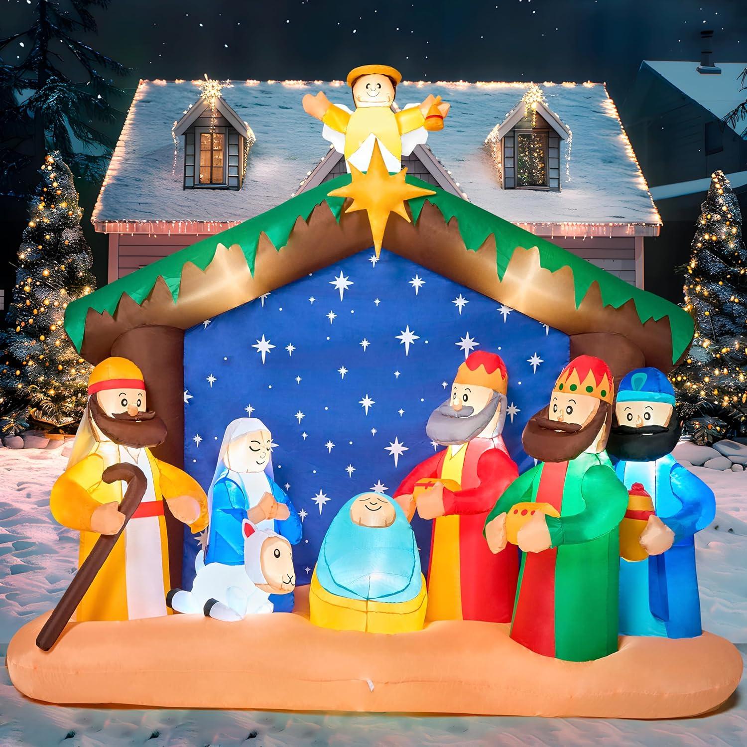 Joiedomi 8 FT Long Christmas Inflatables Nativity Scene, Christmas Blow Up Nativity Set with Build-in LEDs for Xmas Party Yard Outdoor Indoor Garden Lawn Décor
