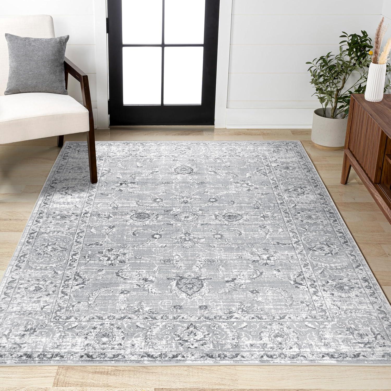 8'x10' Modern Persian Vintage Area Rug, Light Grey - JONATHAN Y