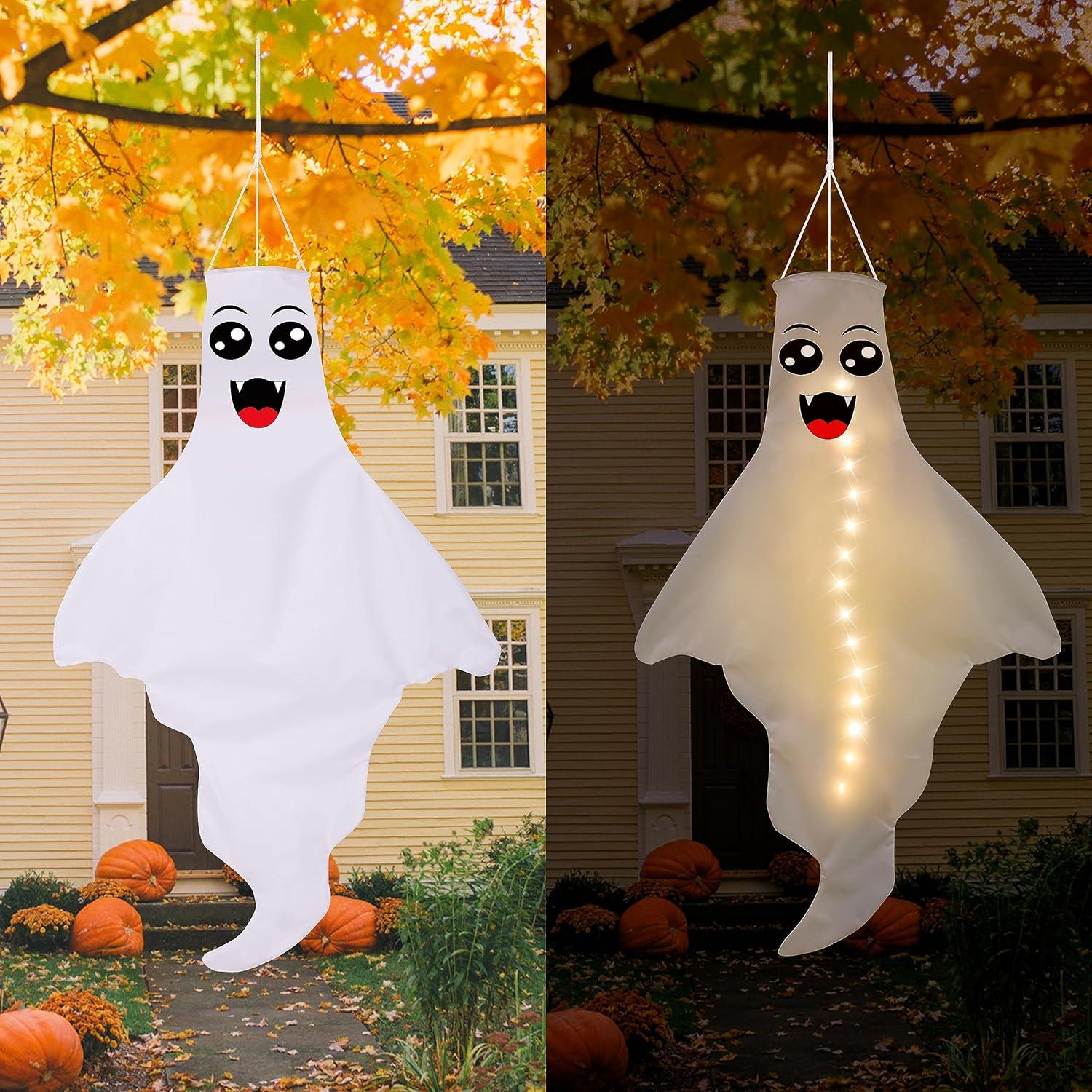 Set of 3 LED Hanging Ghost Windsocks for Halloween