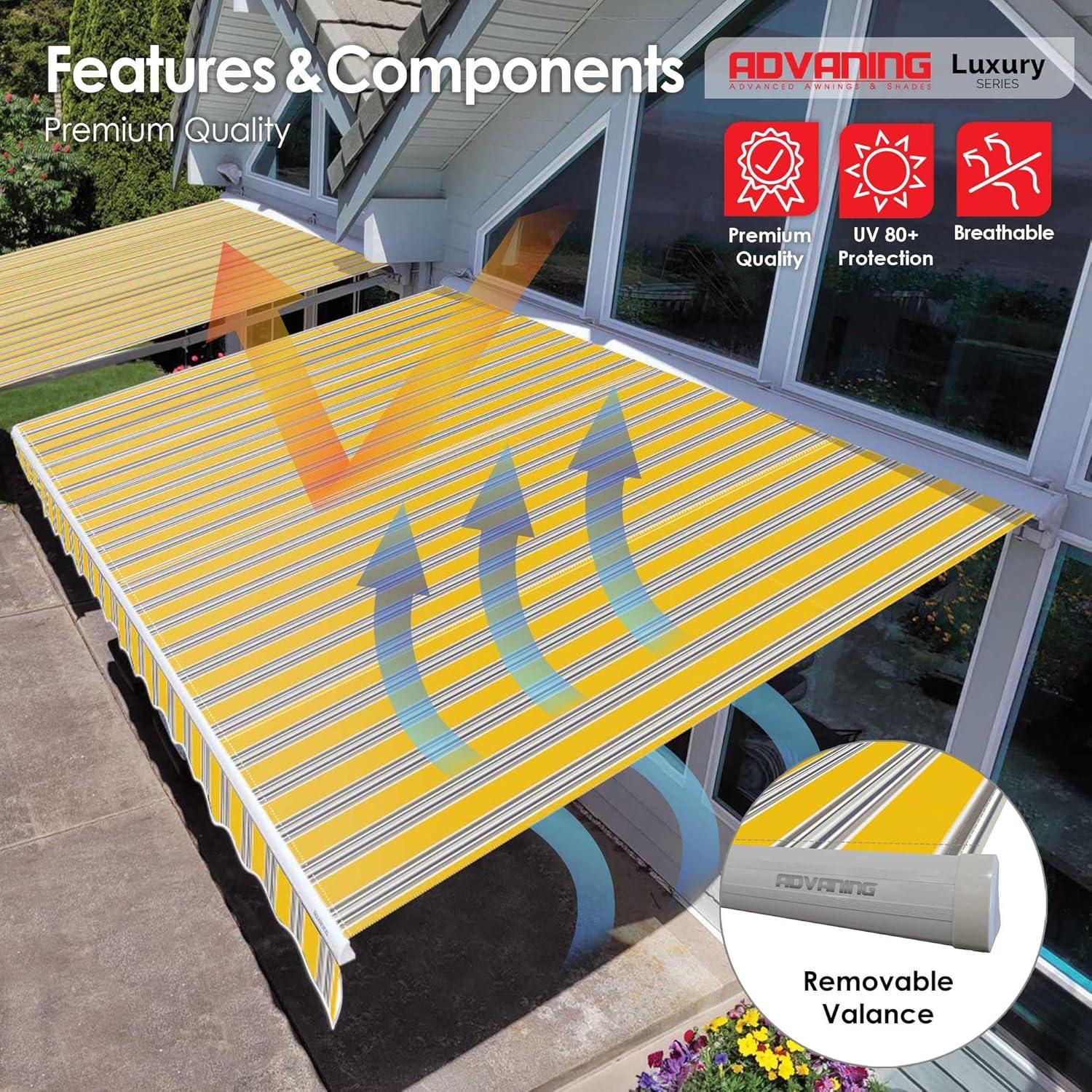 Advaning 10.5'' Fabric, Metal Cover Retractable Patio Awning