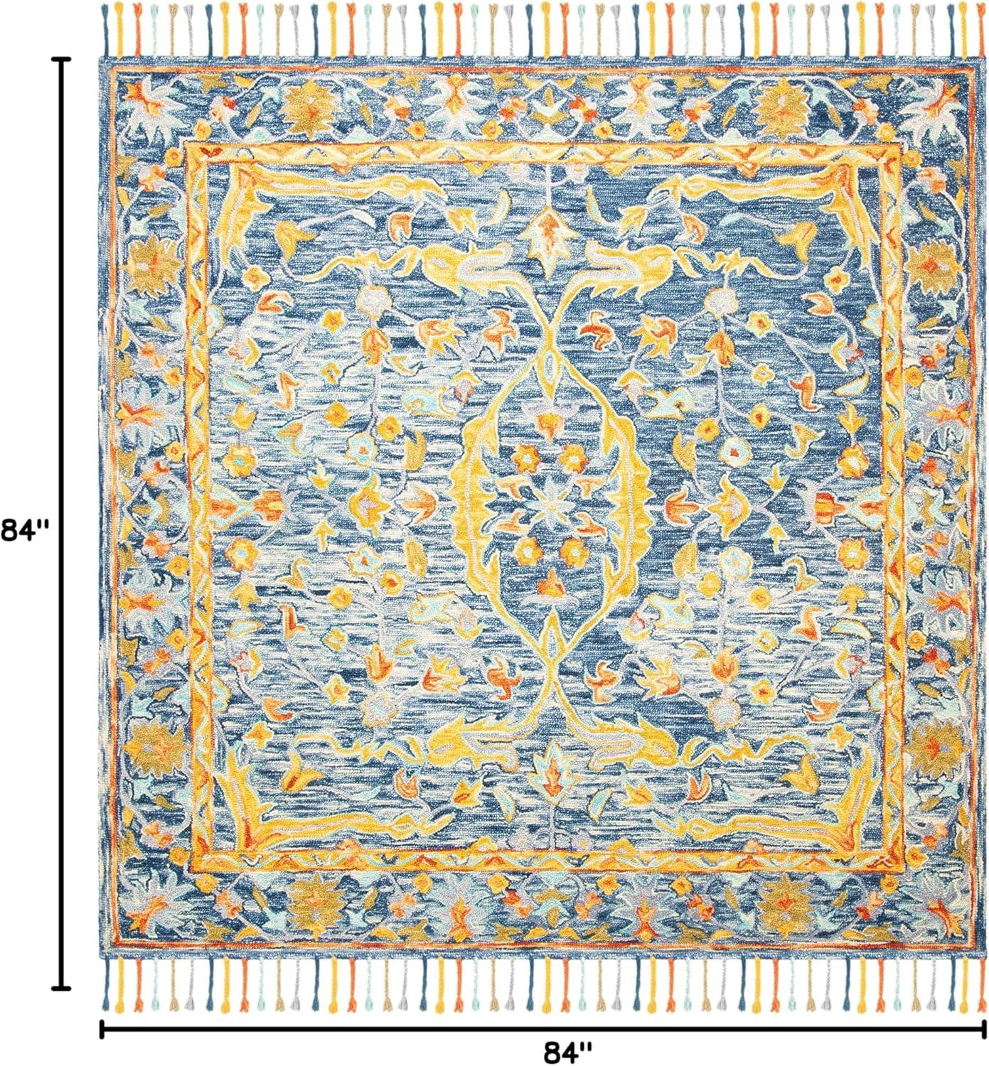 SAFAVIEH Aspen Peter Floral Bordered Wool Area Rug, Blue/Rust, 7' x 7' Square