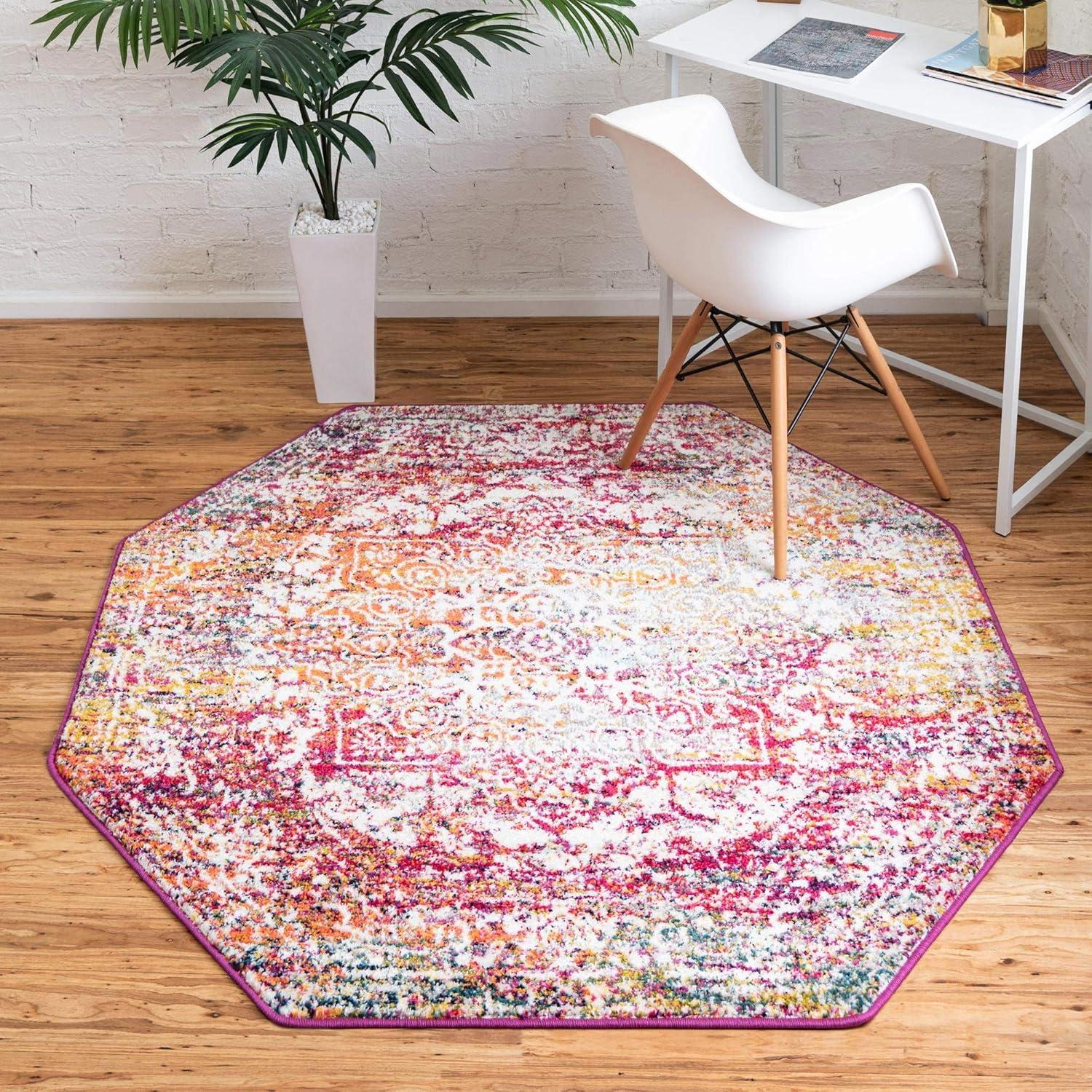 Unique Loom Richmond Collection Area Rug - Medallion (5' 3" Octagon Aqua/Ivory)