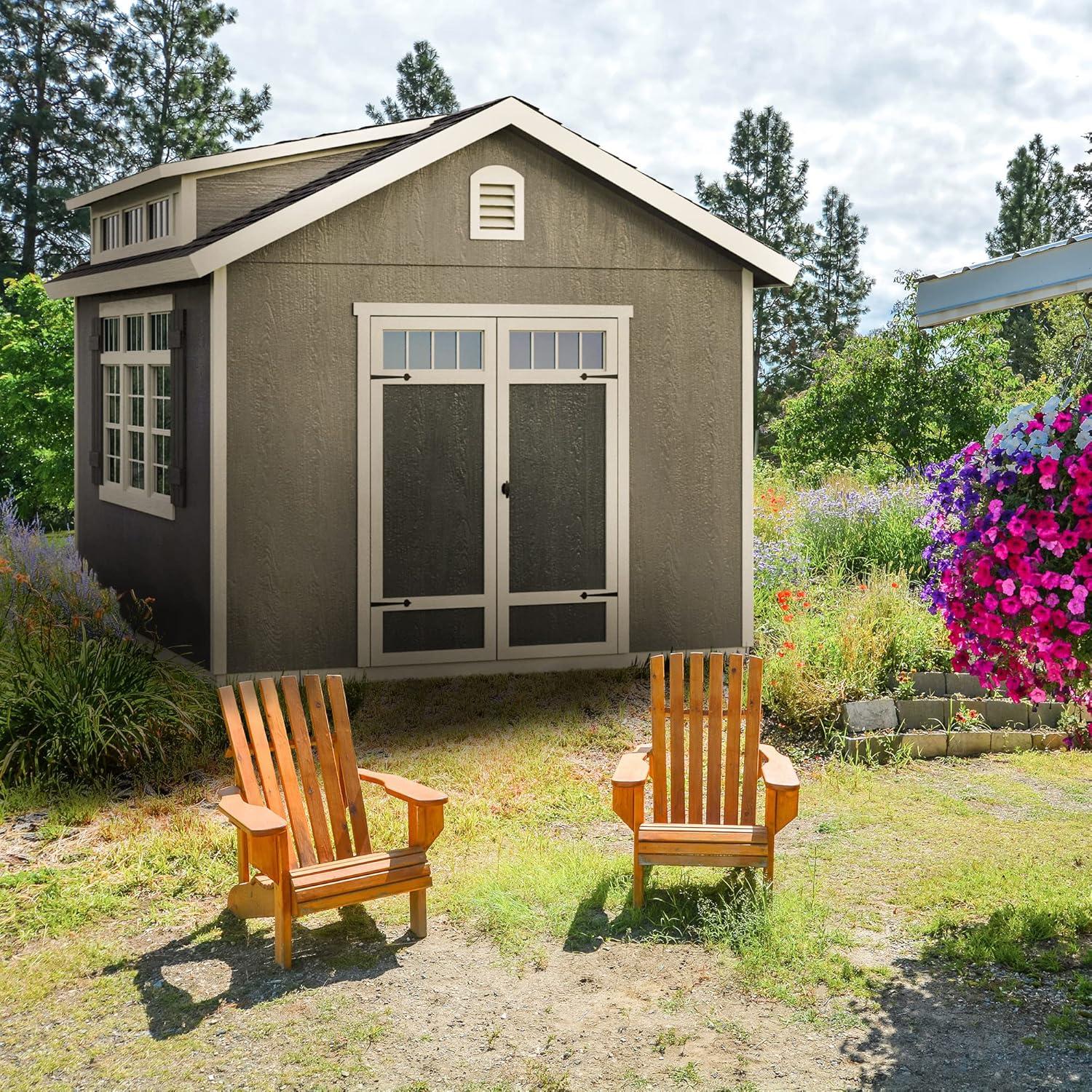 Beige 10' x 12' Wooden Storage Shed Kit with Windows