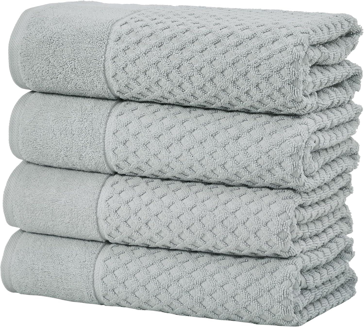 Cotton Quick-Dry Textured Towels - Great Bay Home (4 Pack Bath Towels, Light Grey)