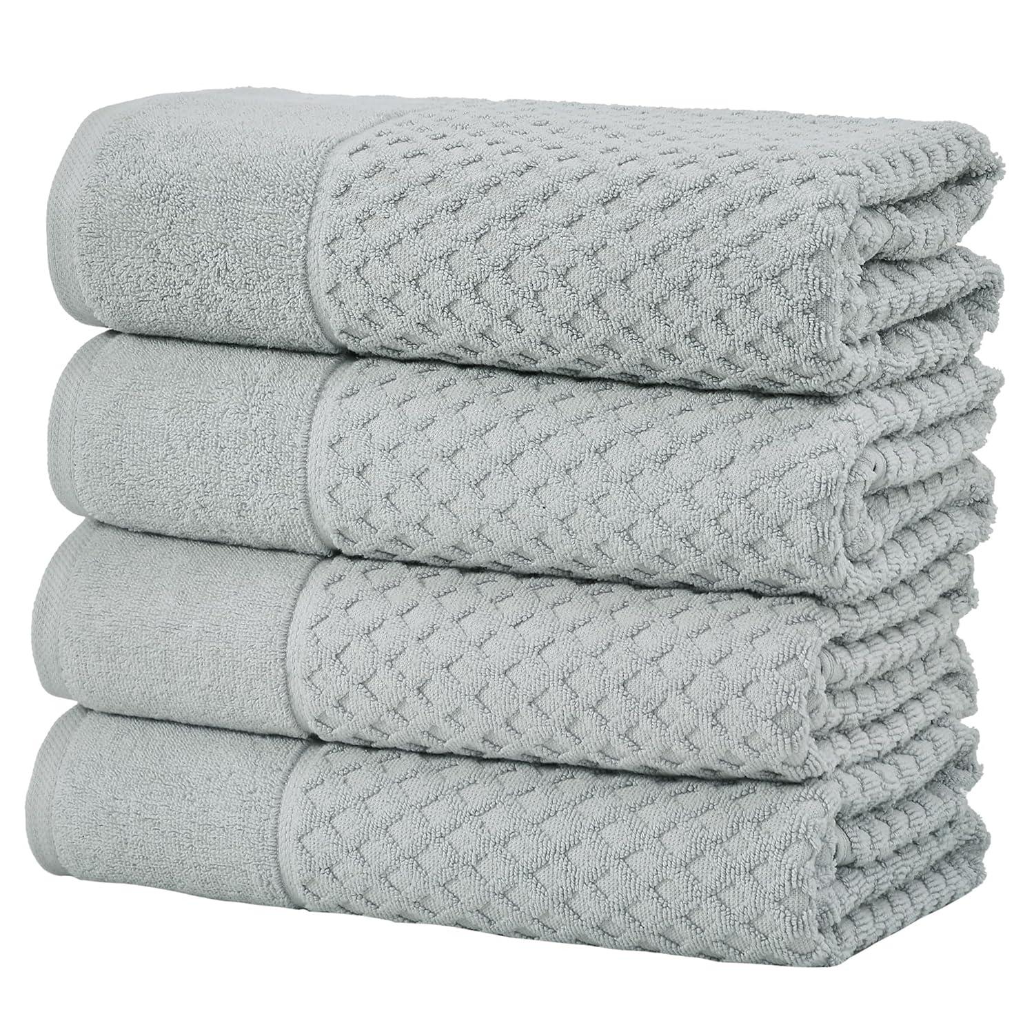 Cotton Quick-Dry Textured Towels - Great Bay Home (4 Pack Bath Towels, Light Grey)