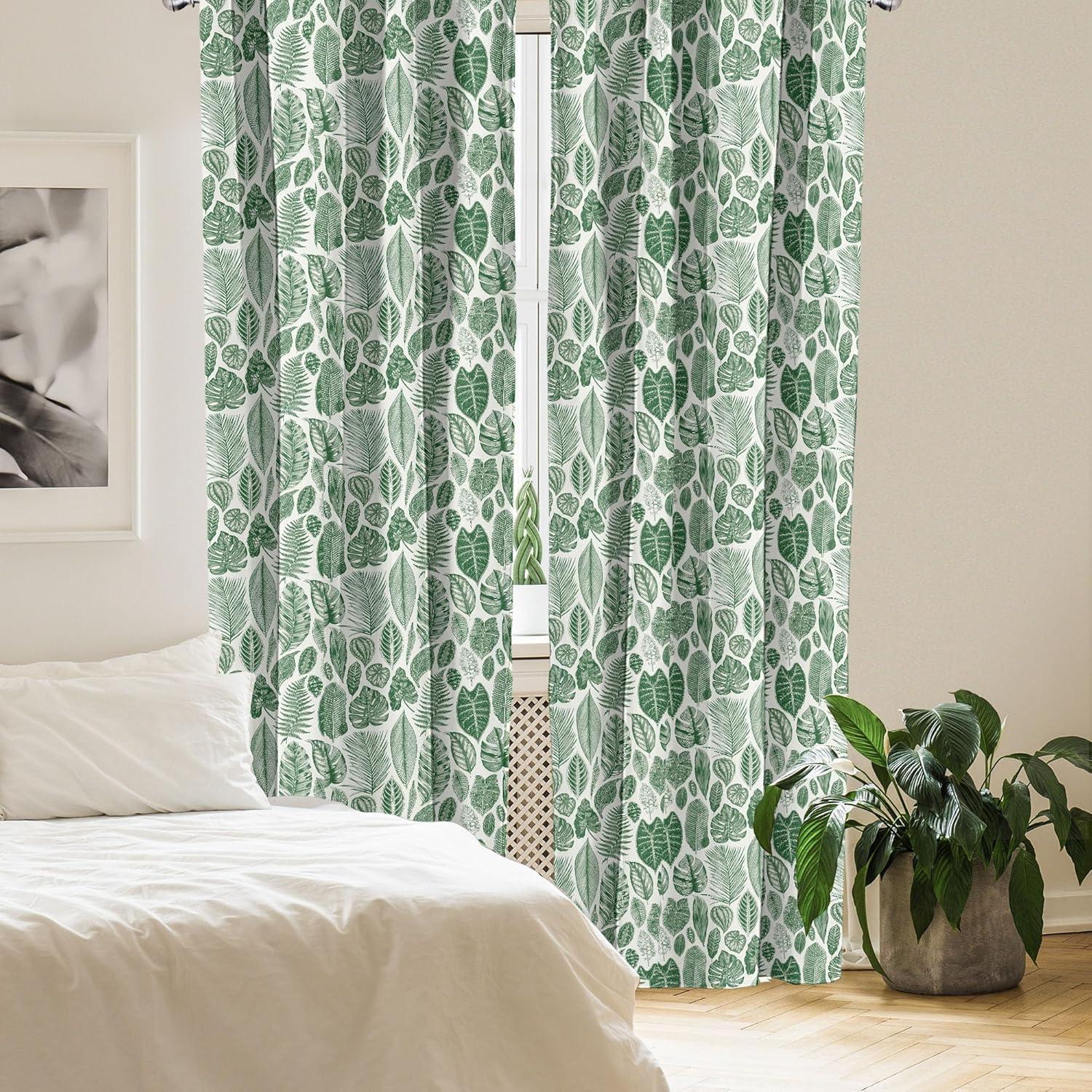 Botanical Semi-Sheer Rod Pocket Curtain Panels (Set of 2)