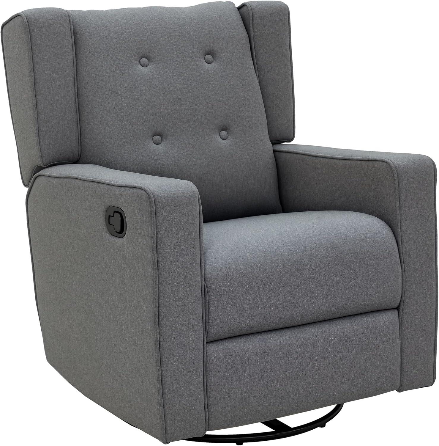 HOMCOM Wingback Recliner Chair Manual Rocking Sofa 360° Swivel Glider with Button Tufted, Padded Seat, Home Theater Seating for Living Room, Gray