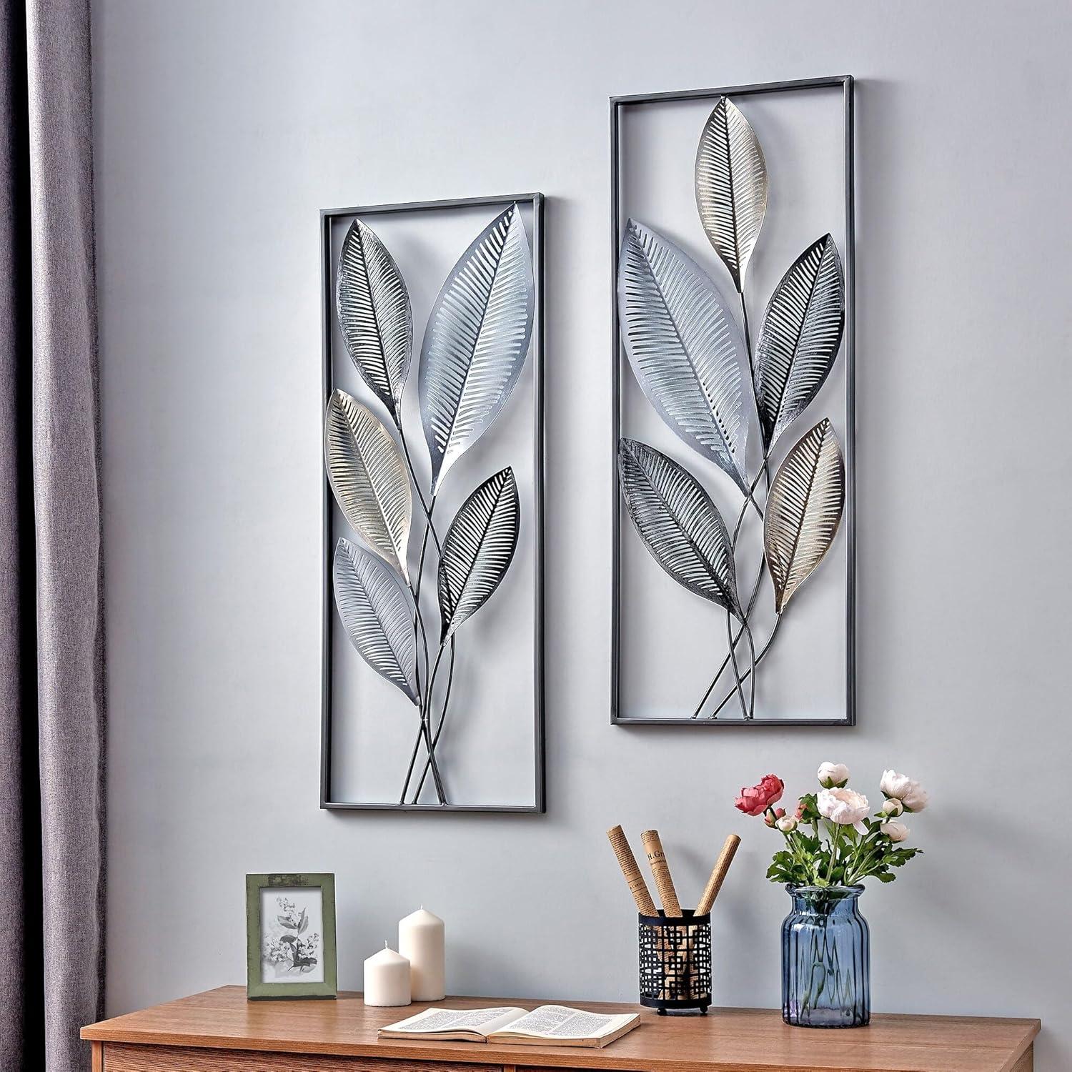 Metallic Gold and Silver Leaf Wall Sculpture Set