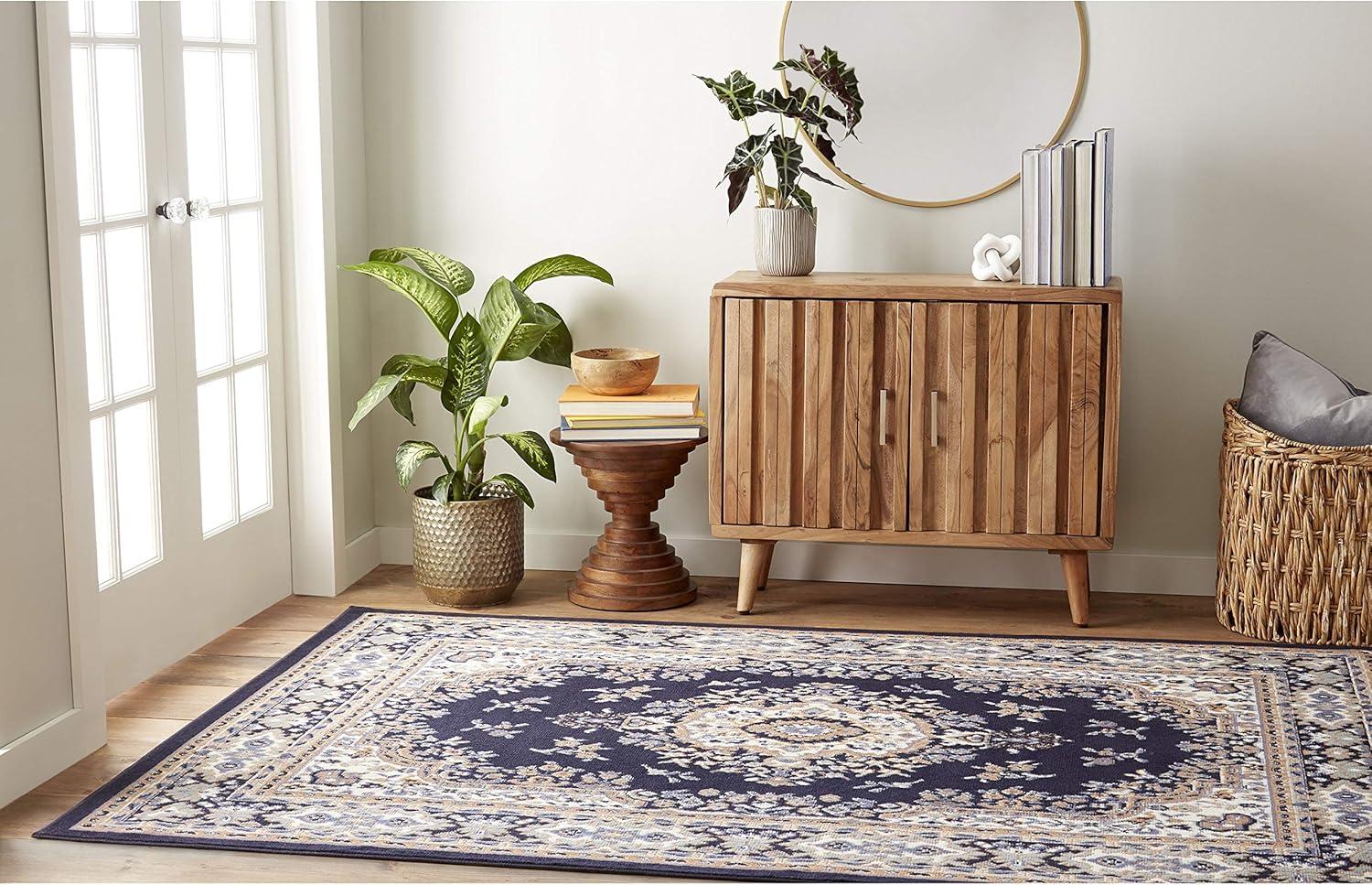 Home Dynamix Premium Sakarya Traditional Medallion Area Rug, Navy Blue/Brown, 21"x35"