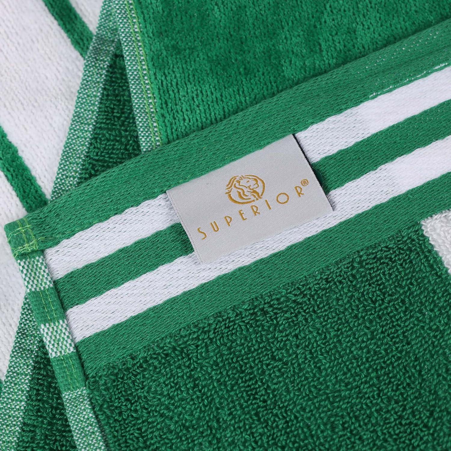 Superior Cotton Striped Oversized Beach Towel, 34" x 64", Dark Green