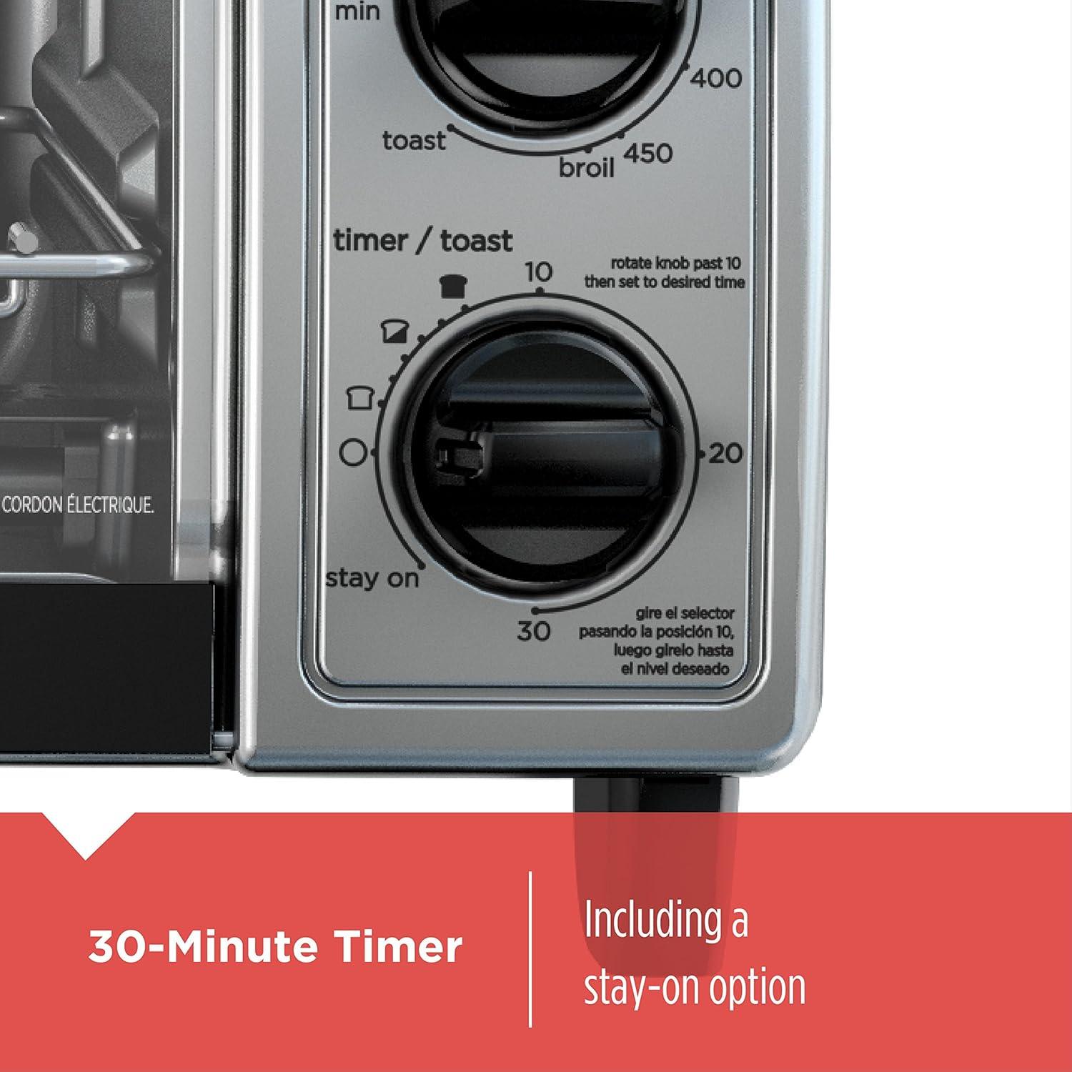 BLACK+DECKER 4-Slice Toaster Oven, Stainless Steel, TO1705SB