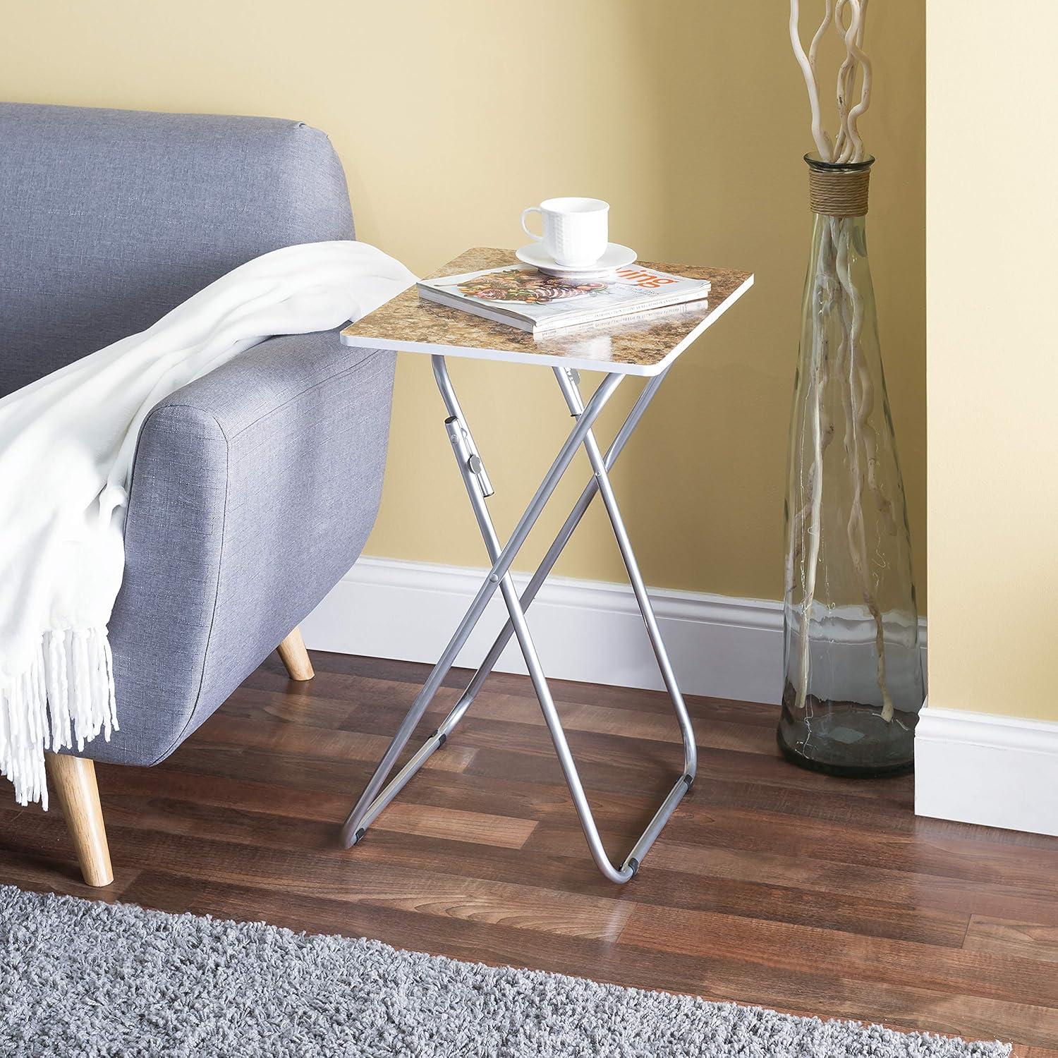 Brown Marble Folding TV Tray Table with Metal Frame