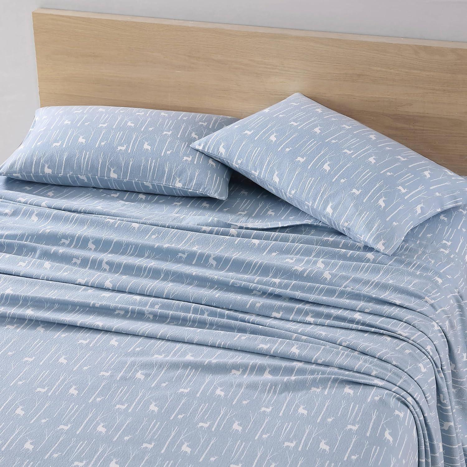 Eddie Bauer Birch Forest Blue Cotton Flannel 4 Piece Sheet Set, Full