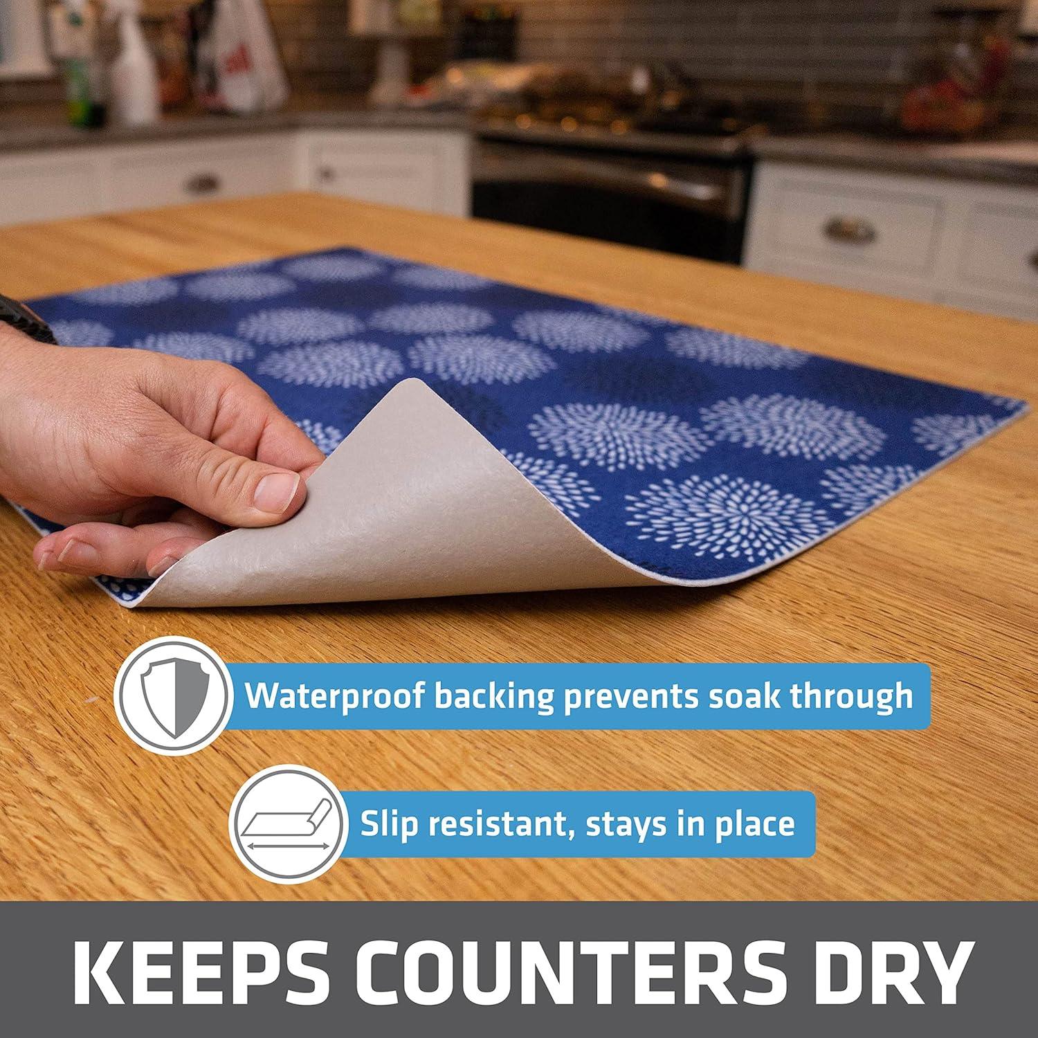 Drymate XL Dish Drying Mat, Oversized (19”x24”), Low-Profile, Super Absorbent, Quick Dry Fabric, Waterproof & Slip-Resistant, for Kitchen Counter, Trimmable, Easy to Clean (USA Made)(GoodBlue)