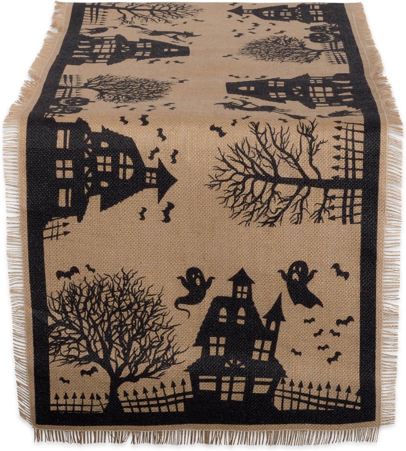 DII Haunted House Burlap Table Runner 14x74