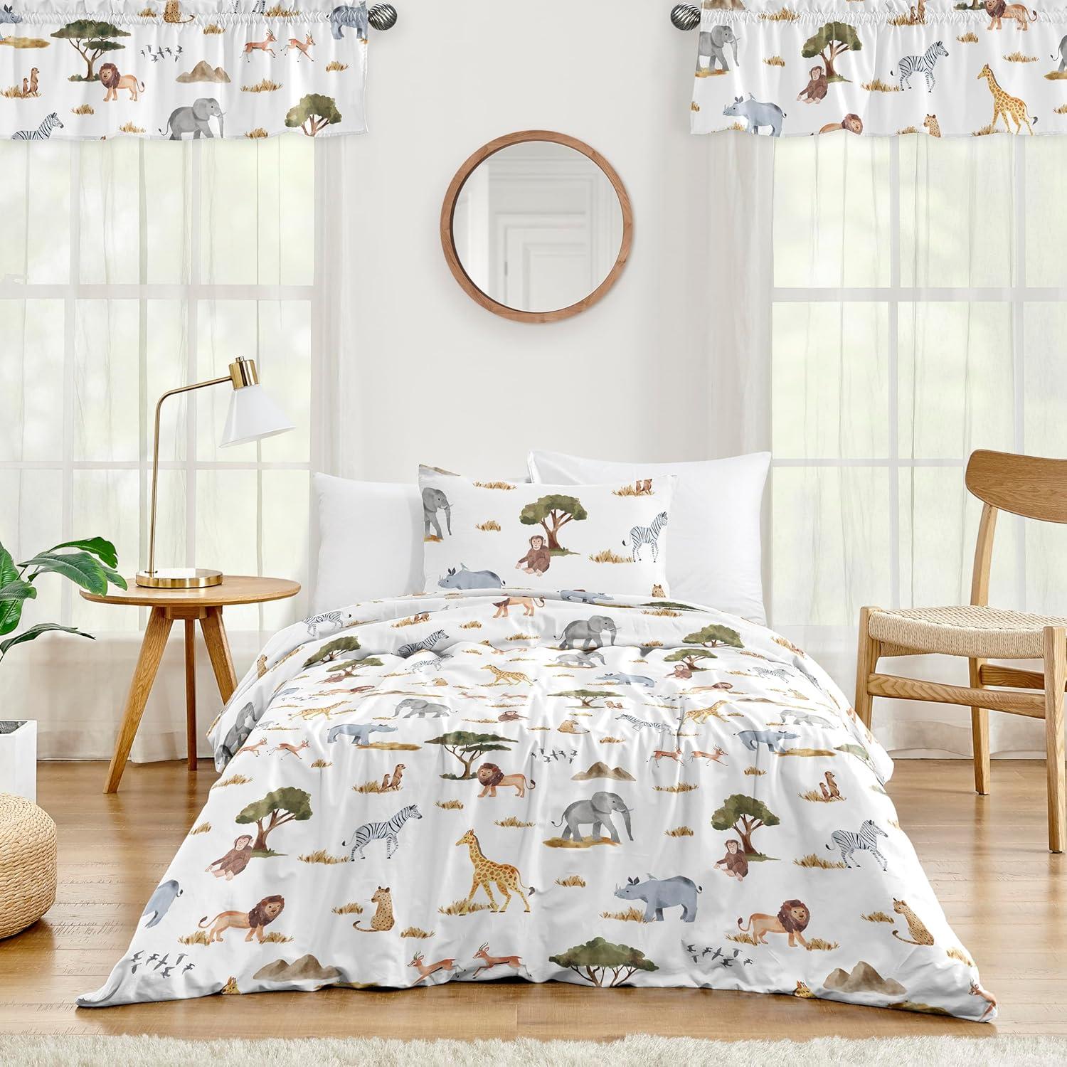 White Jungle Animals Twin Microfiber Comforter Set