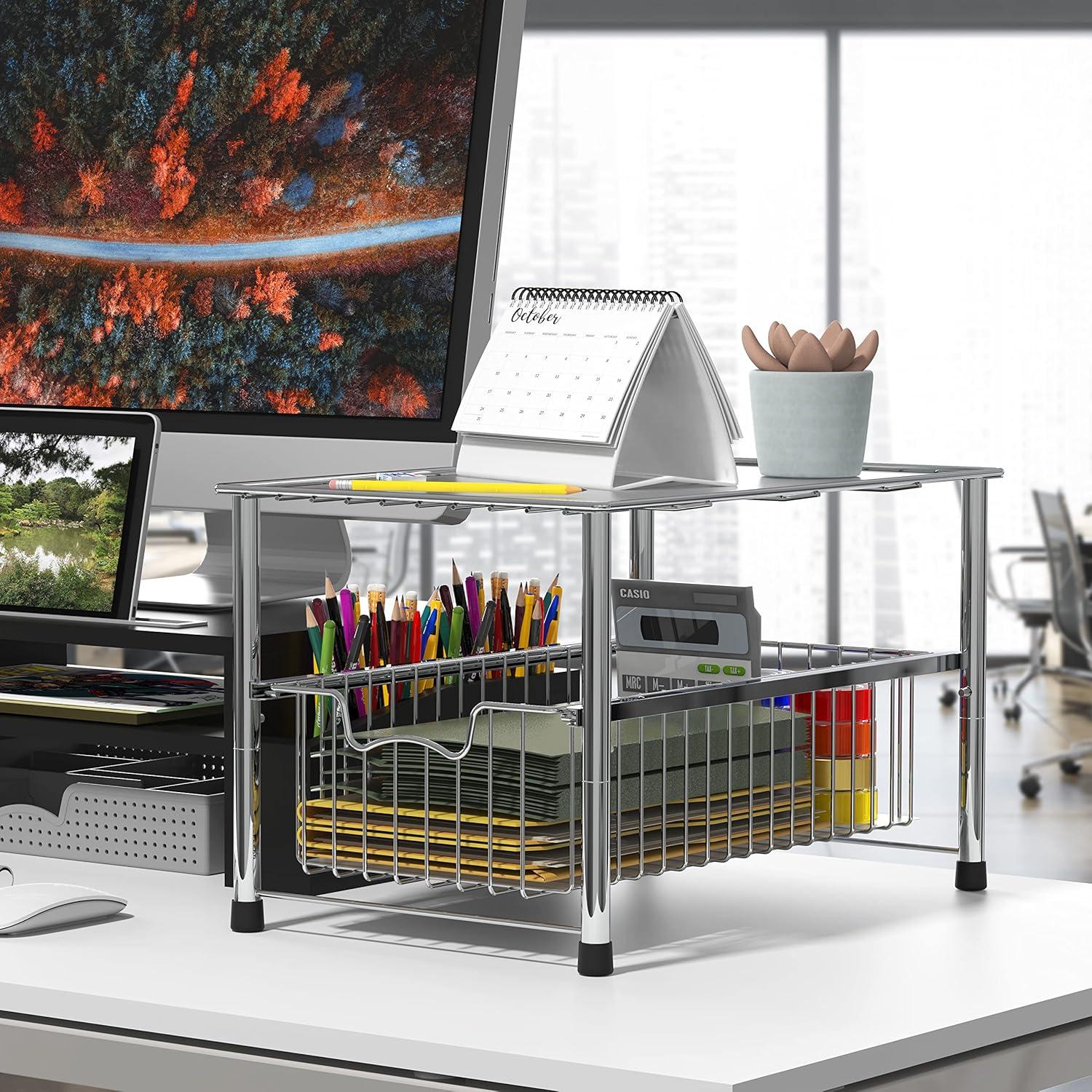 Chrome Stackable Metal Cabinet Organizer Basket Drawer