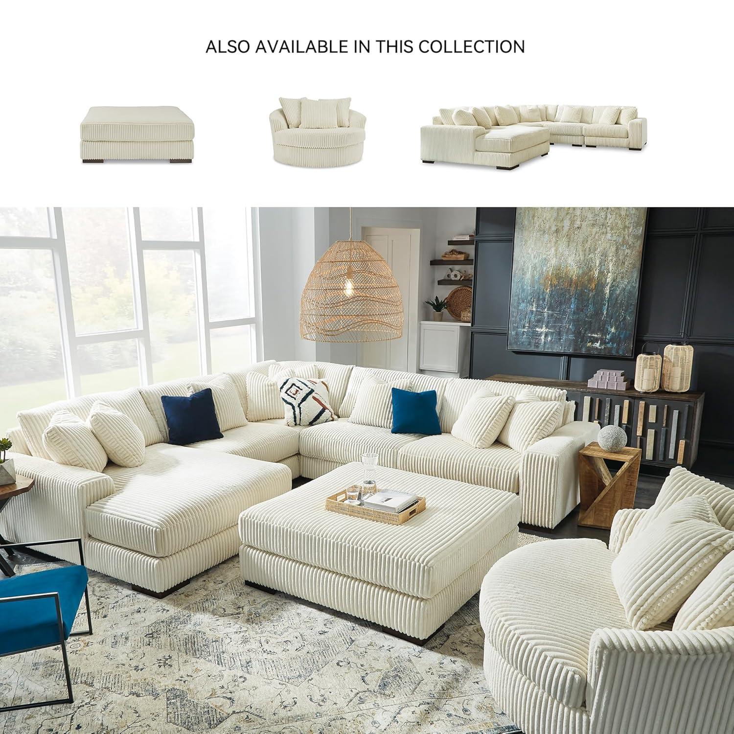 Lindyn Cream Polyester Upholstered Oversized Accent Ottoman