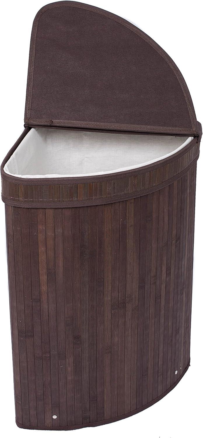 Espresso Bamboo Corner Laundry Hamper with Lid and Cloth Liner