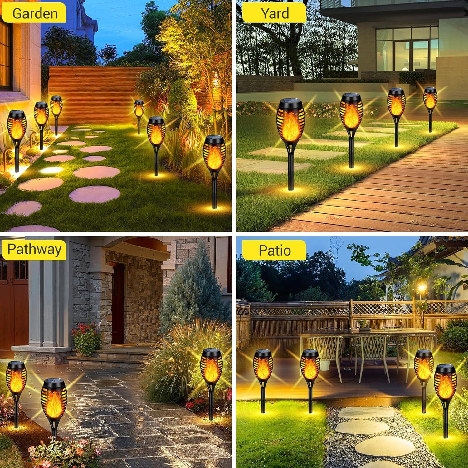Black Solar LED Tiki Torches with Flickering Flame, 4-Pack