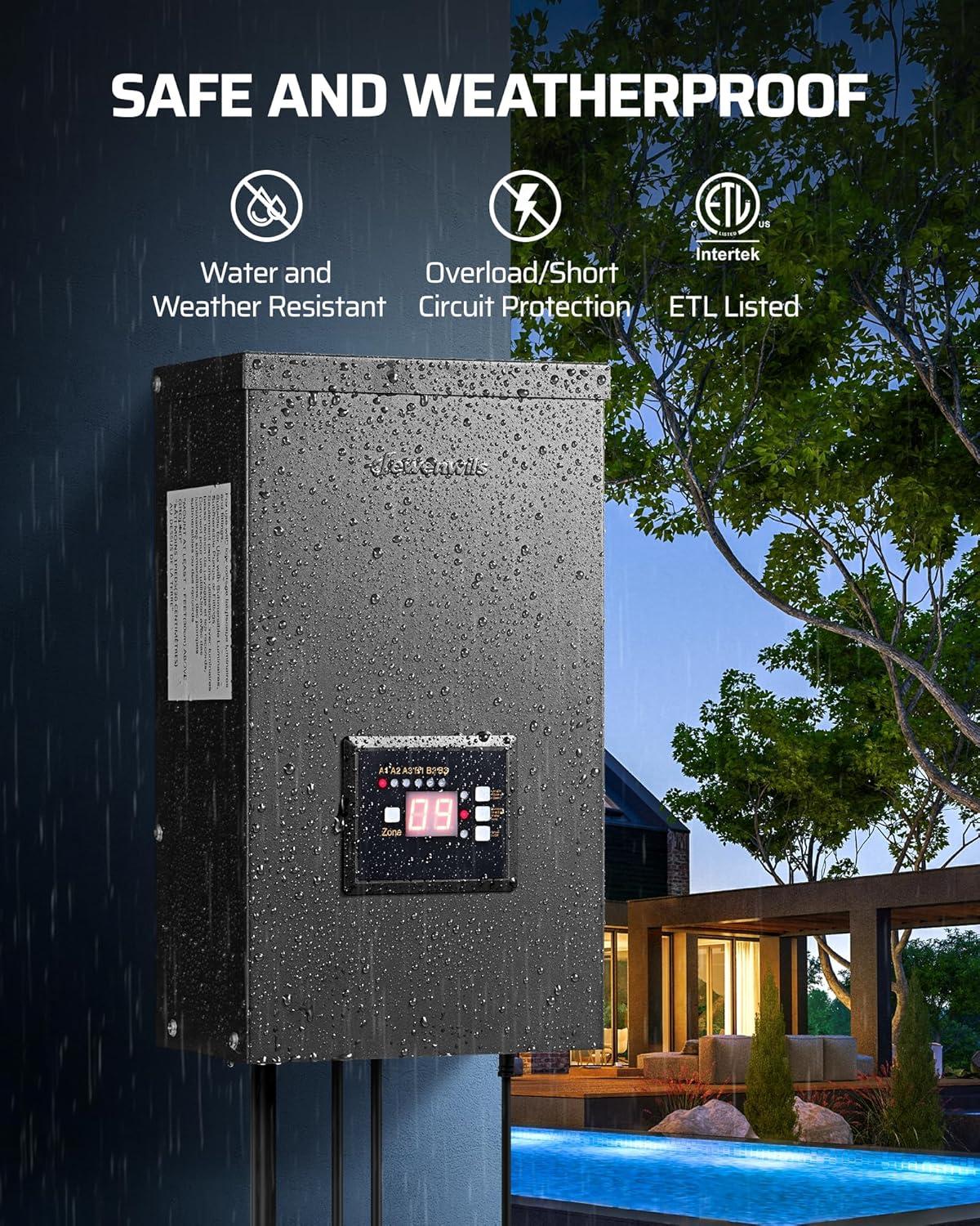 600W Black Waterproof Low Voltage Landscape Transformer with Timer