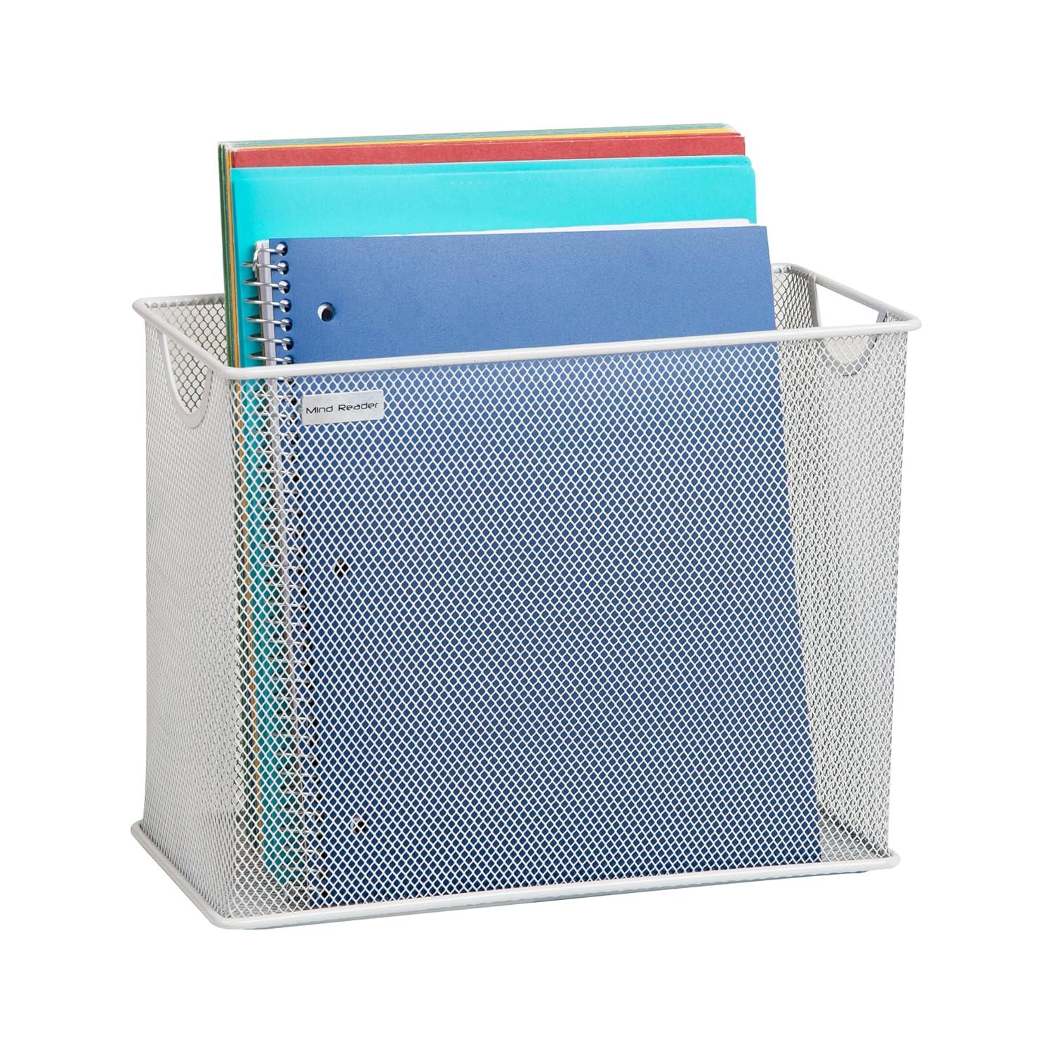 Mind Reader Metal Mesh File Organizer Storage Basket for Letters, White