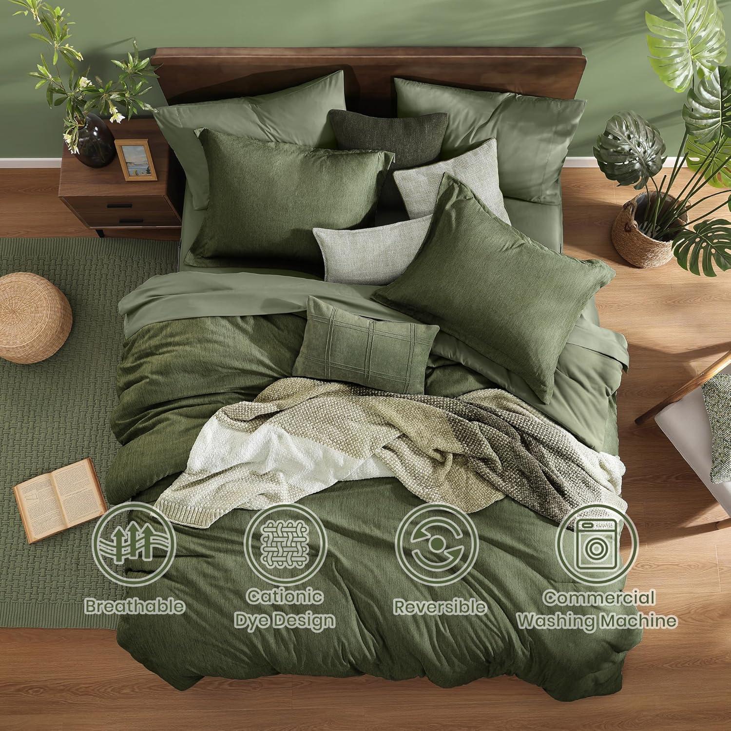 Olive Green Full Microfiber Reversible Bed in a Bag Set