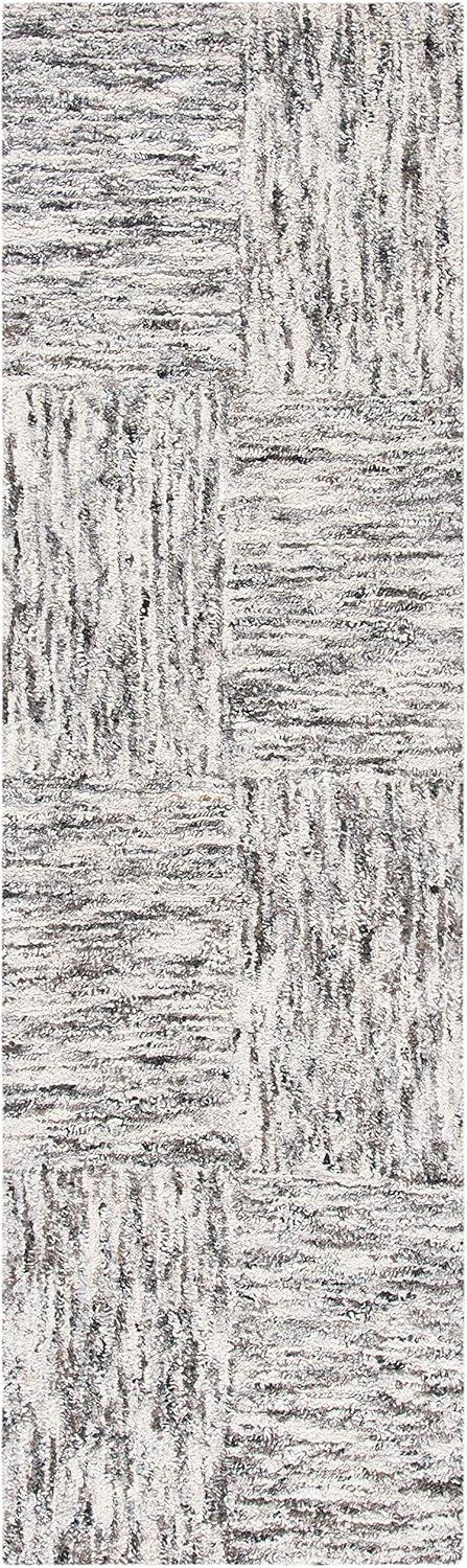 Ivory & Charcoal Abstract Hand-Tufted Wool Blend Runner Rug - 2'3" x 8'