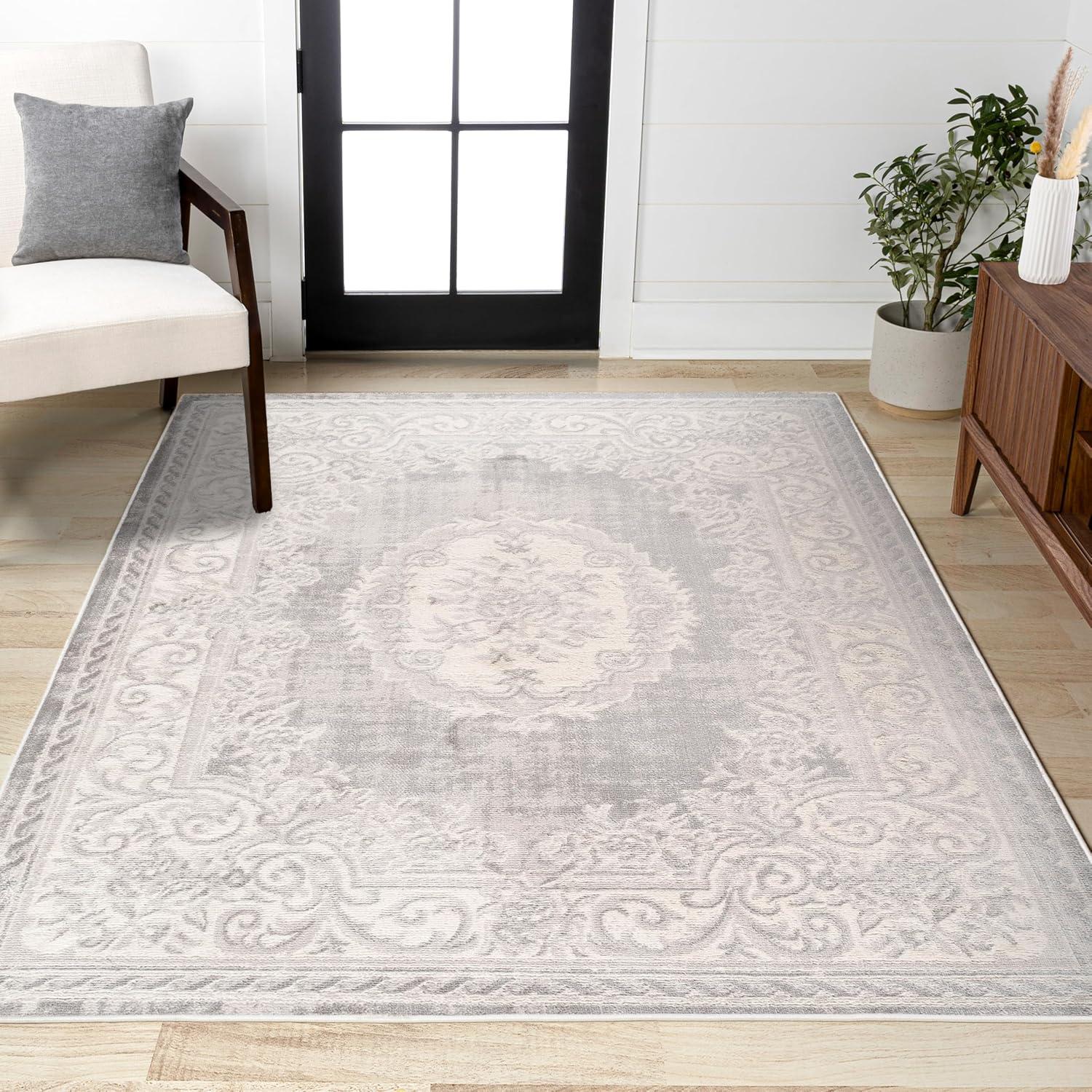 8'x10' Rosalia Cottage Medallion Area Rug, Ivory/Gray - JONATHAN Y