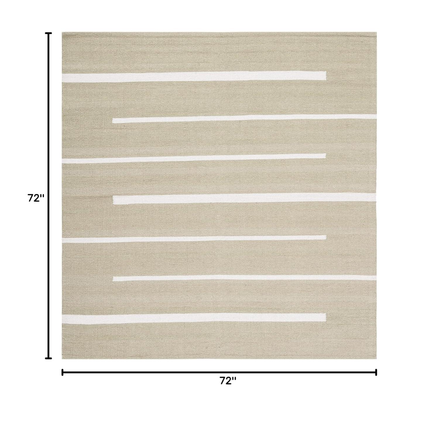 SAFAVIEH Montauk Oswald Geometric Striped Cotton Area Rug, Ivory/Light Green, 6' x 6' Square