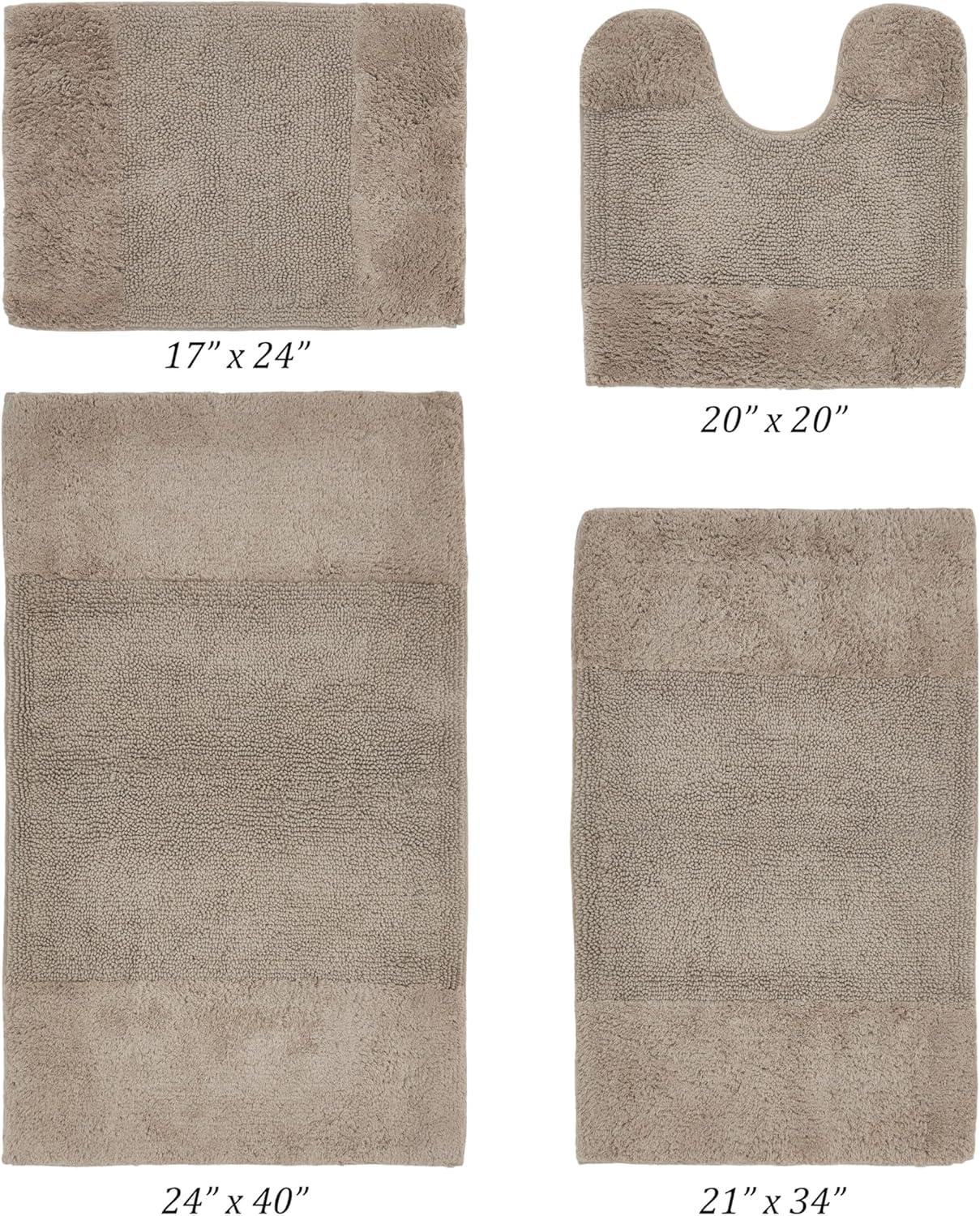Better Trends 4 Piece Bathroom Rug Set 100% Cotton Non-Slip Washable Bath Mat, Soft & Absorbent Bath Rugs for Bath Room, Shower, Bathtub & Spa Floors Beige Granada Collection