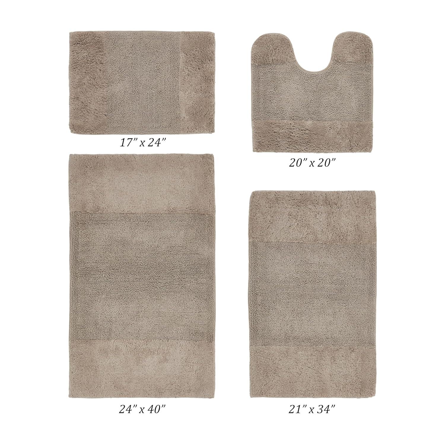Better Trends 4 Piece Bathroom Rug Set 100% Cotton Non-Slip Washable Bath Mat, Soft & Absorbent Bath Rugs for Bath Room, Shower, Bathtub & Spa Floors Beige Granada Collection