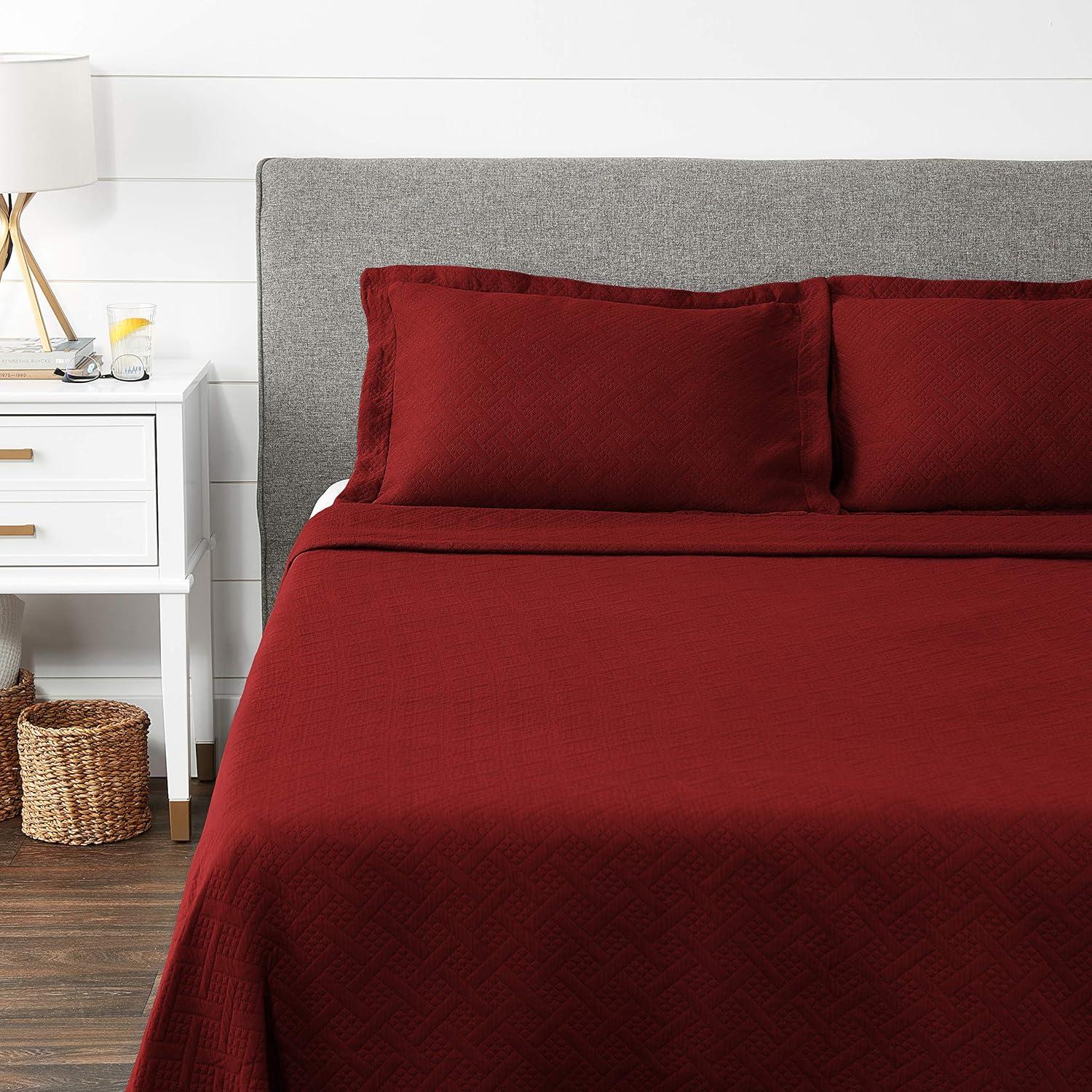 Garnet Queen Cotton Basket Weave Duvet Set with Shams