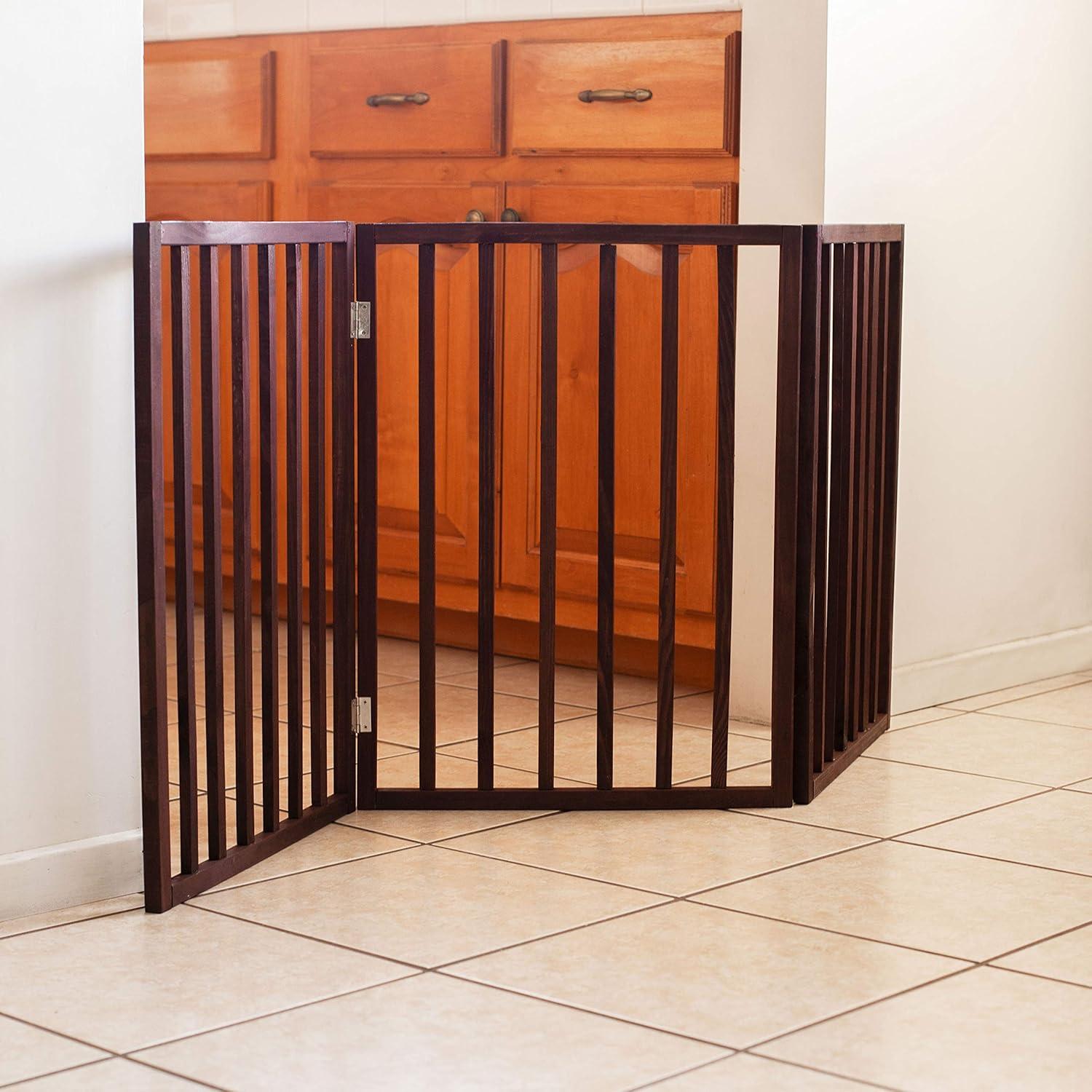 Dark Brown Wood Freestanding Folding Pet Gate