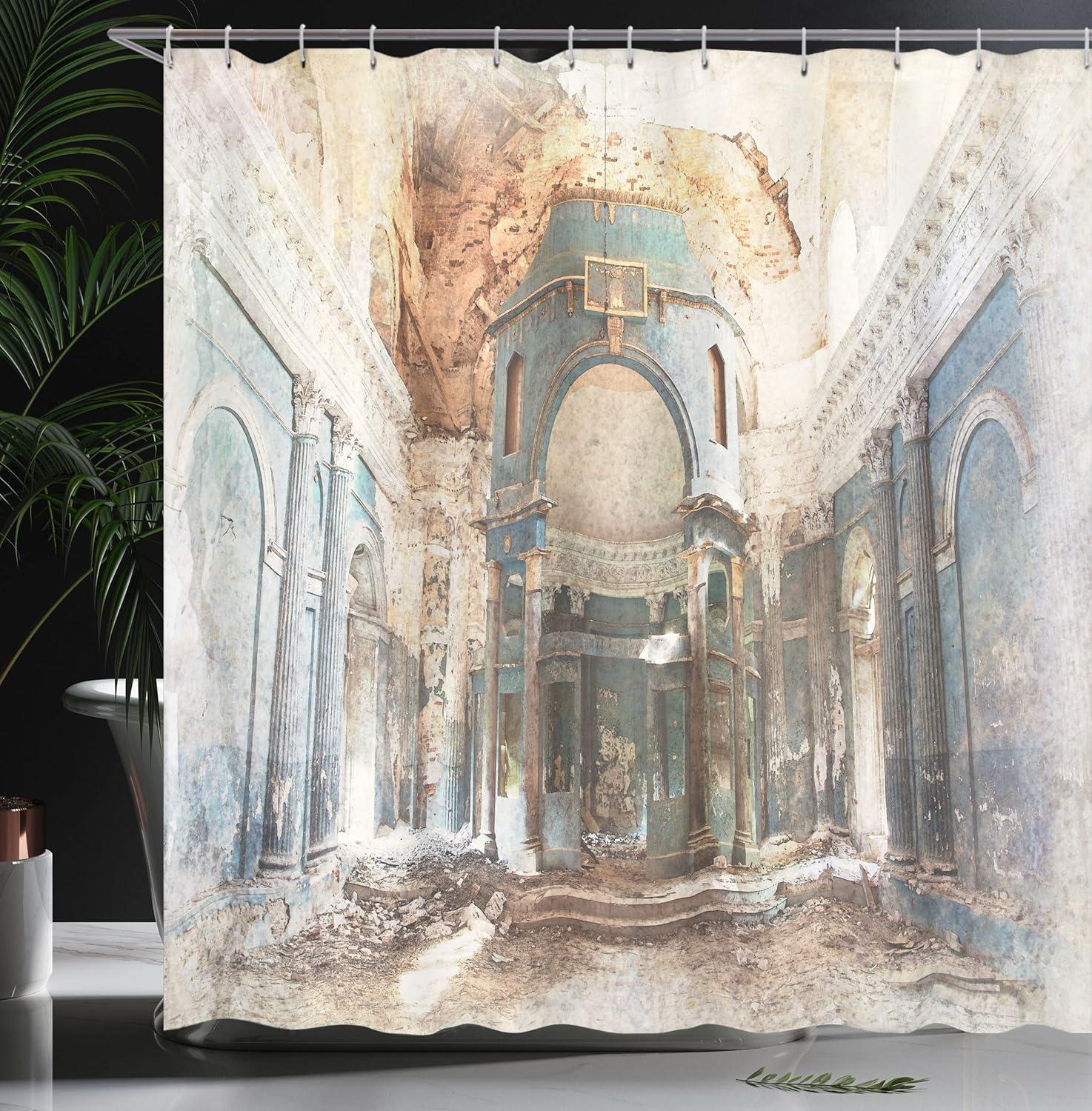 Ambesonne Antique Shower Curtain, Old Vintage, 69"Wx70"L, Petrol Blue Marigold