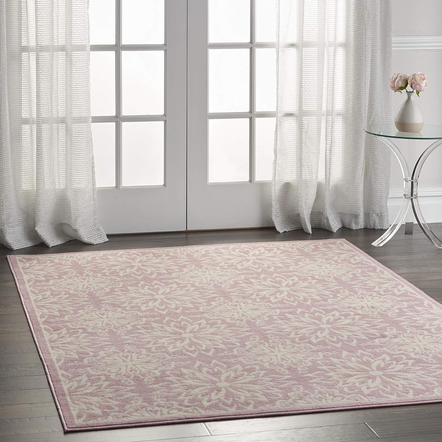 Nourison Jubilant Geometric Floral Ivory/Pink 5'3" x 7'3" Area Rug, (5' x 7')