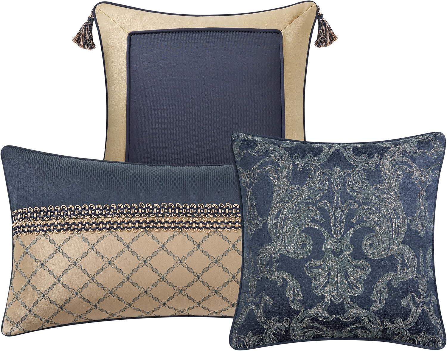 Navy and Gold Woven Tassel Throw Pillow Set